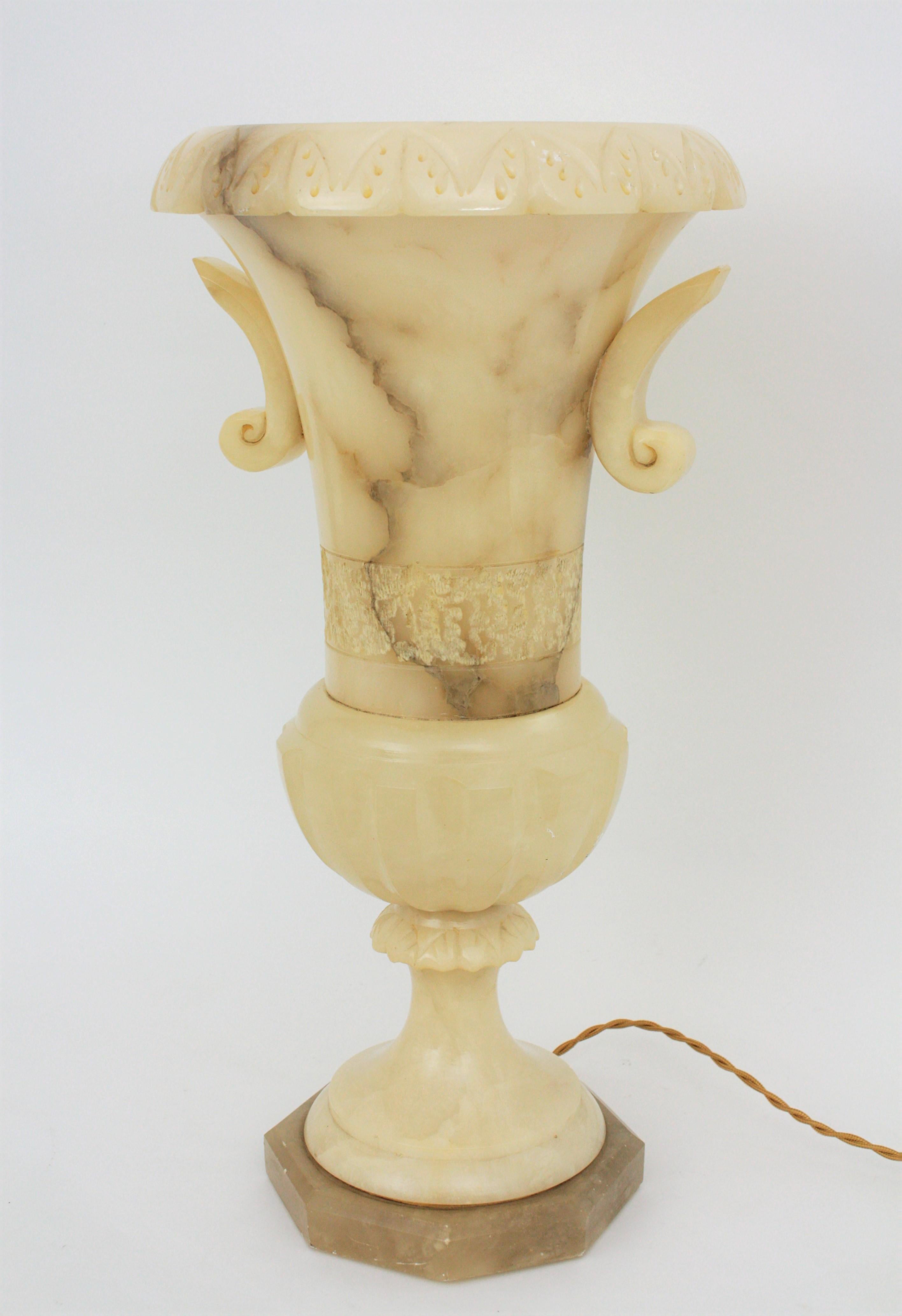 Extra Large Spanish 1930s Neoclassical Art Deco Alabaster Urn Table Lamp 5