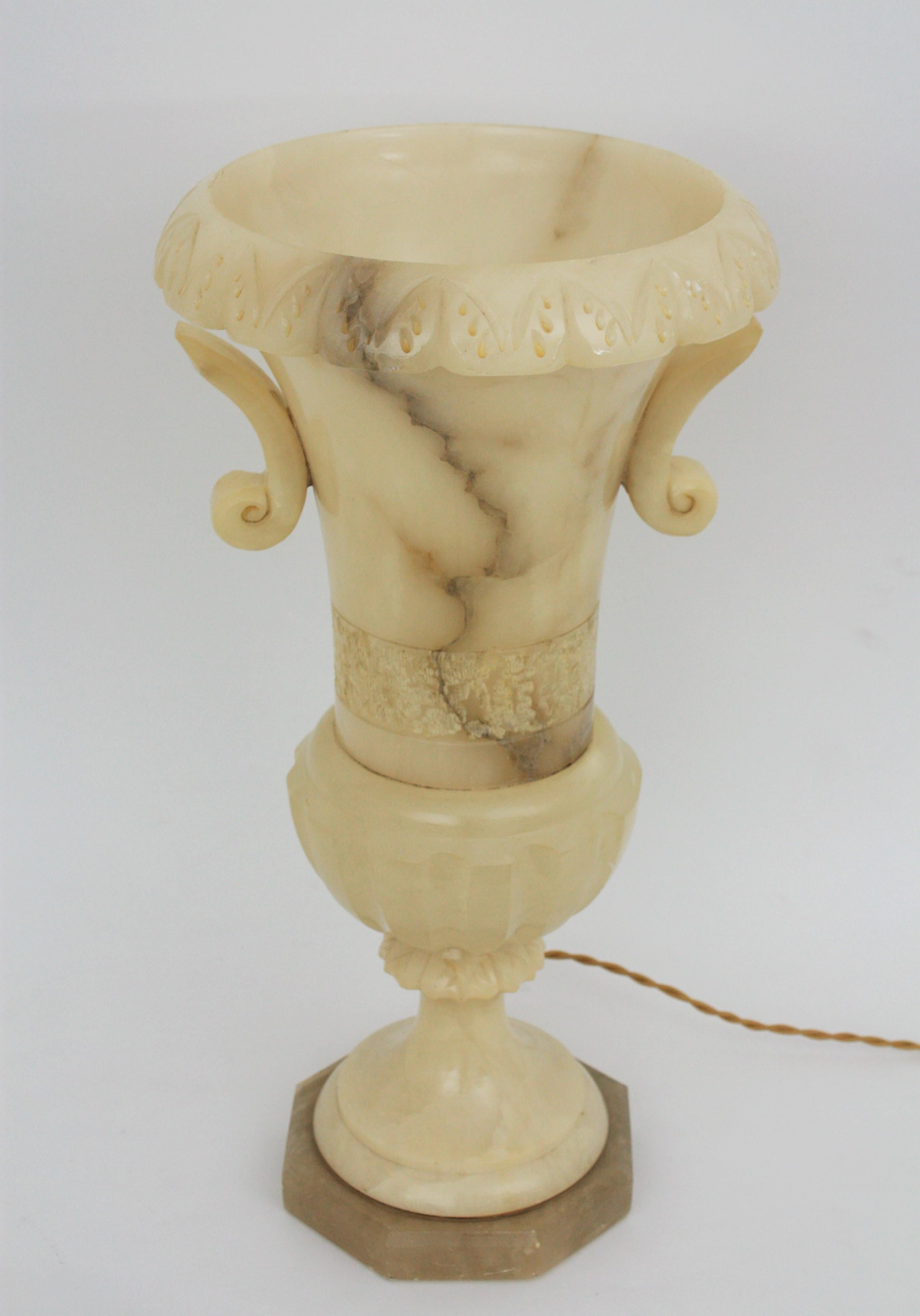Extra Large Spanish 1930s Neoclassical Art Deco Alabaster Urn Table Lamp 6