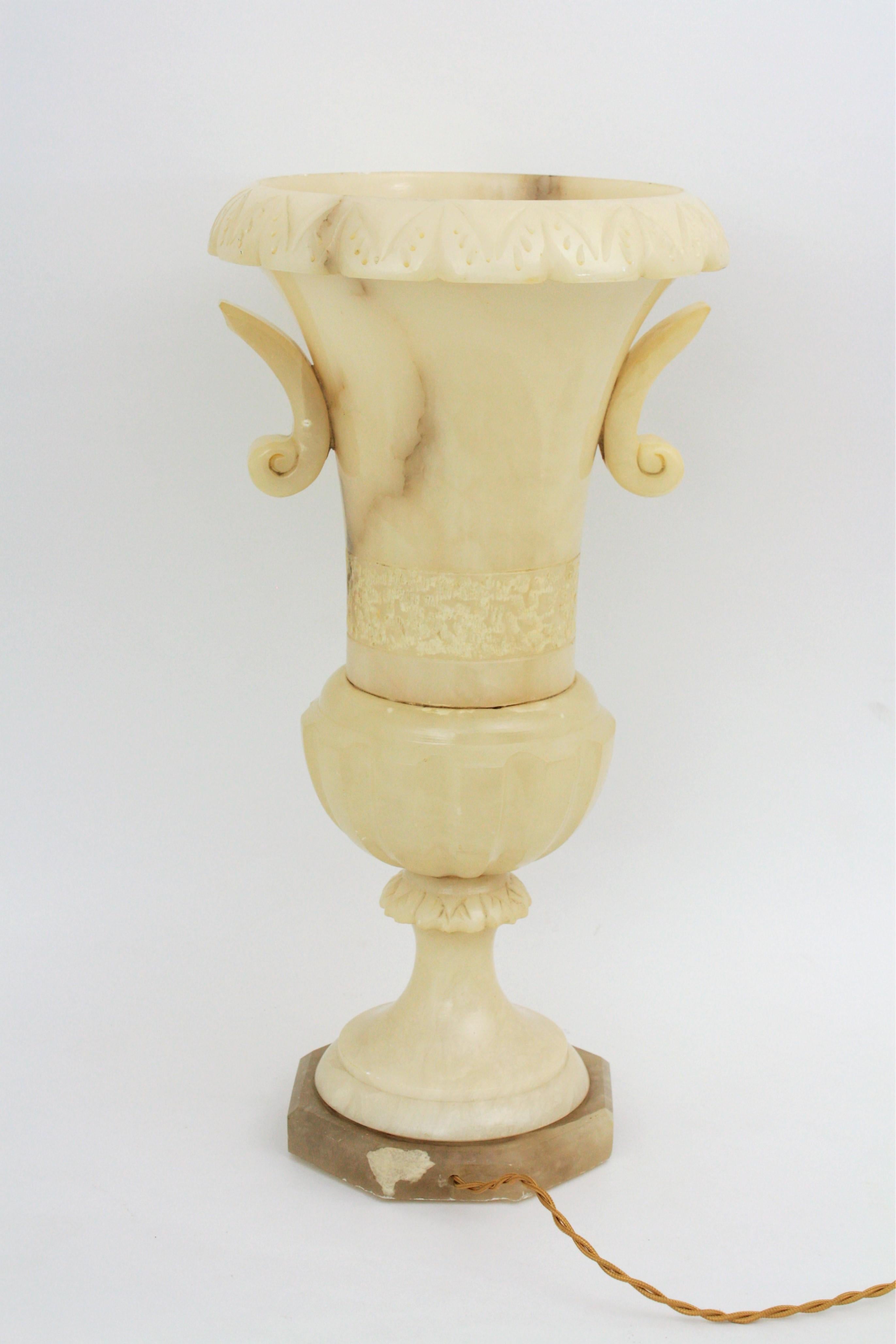 Extra Large Spanish 1930s Neoclassical Art Deco Alabaster Urn Table Lamp 8