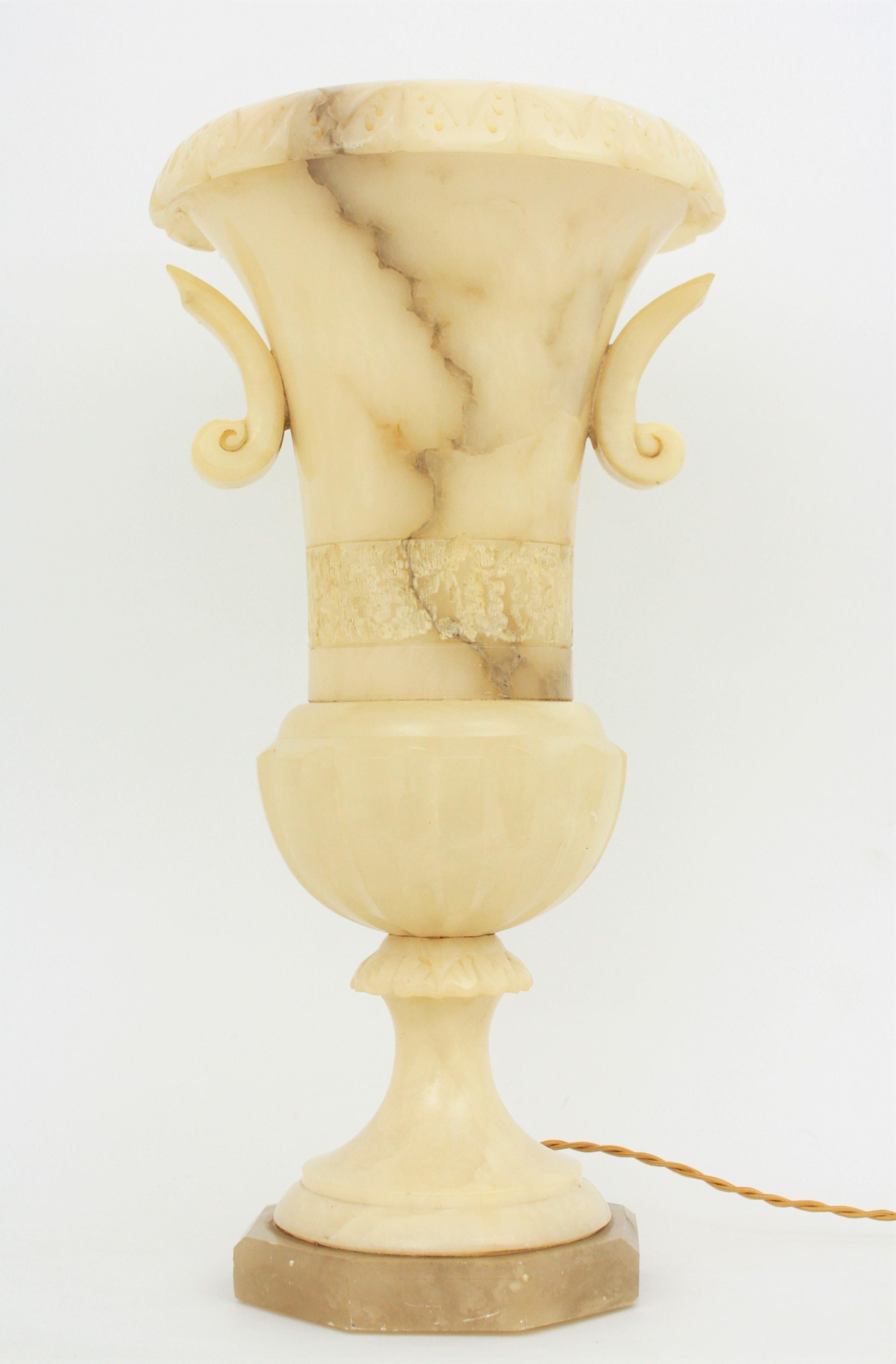 20th Century Extra Large Spanish 1930s Neoclassical Art Deco Alabaster Urn Table Lamp