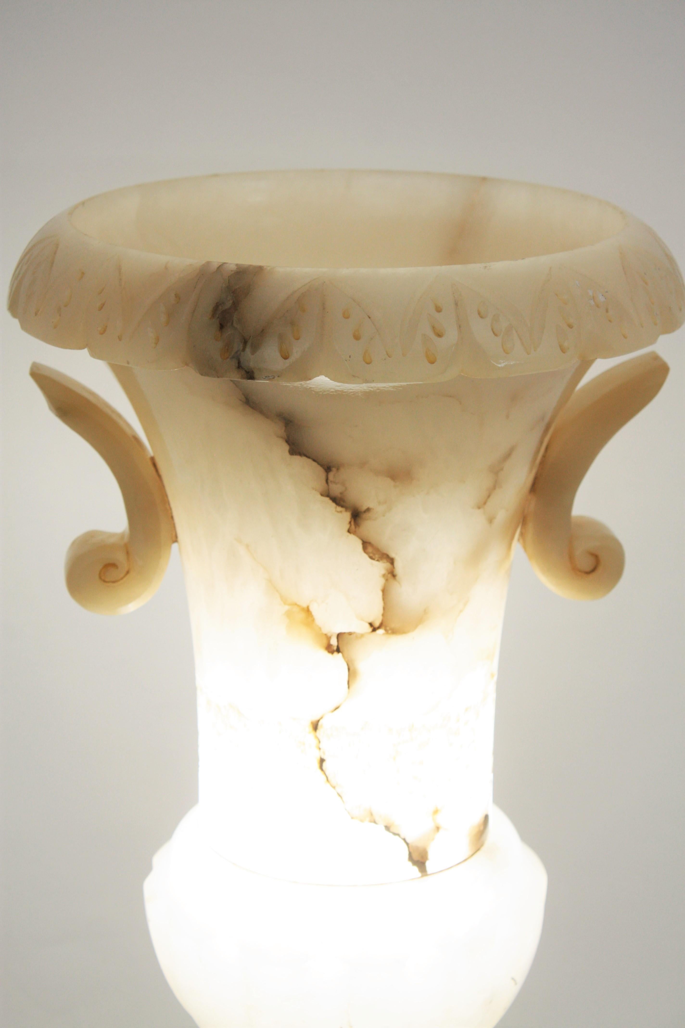 Extra Large Spanish 1930s Neoclassical Art Deco Alabaster Urn Table Lamp 1