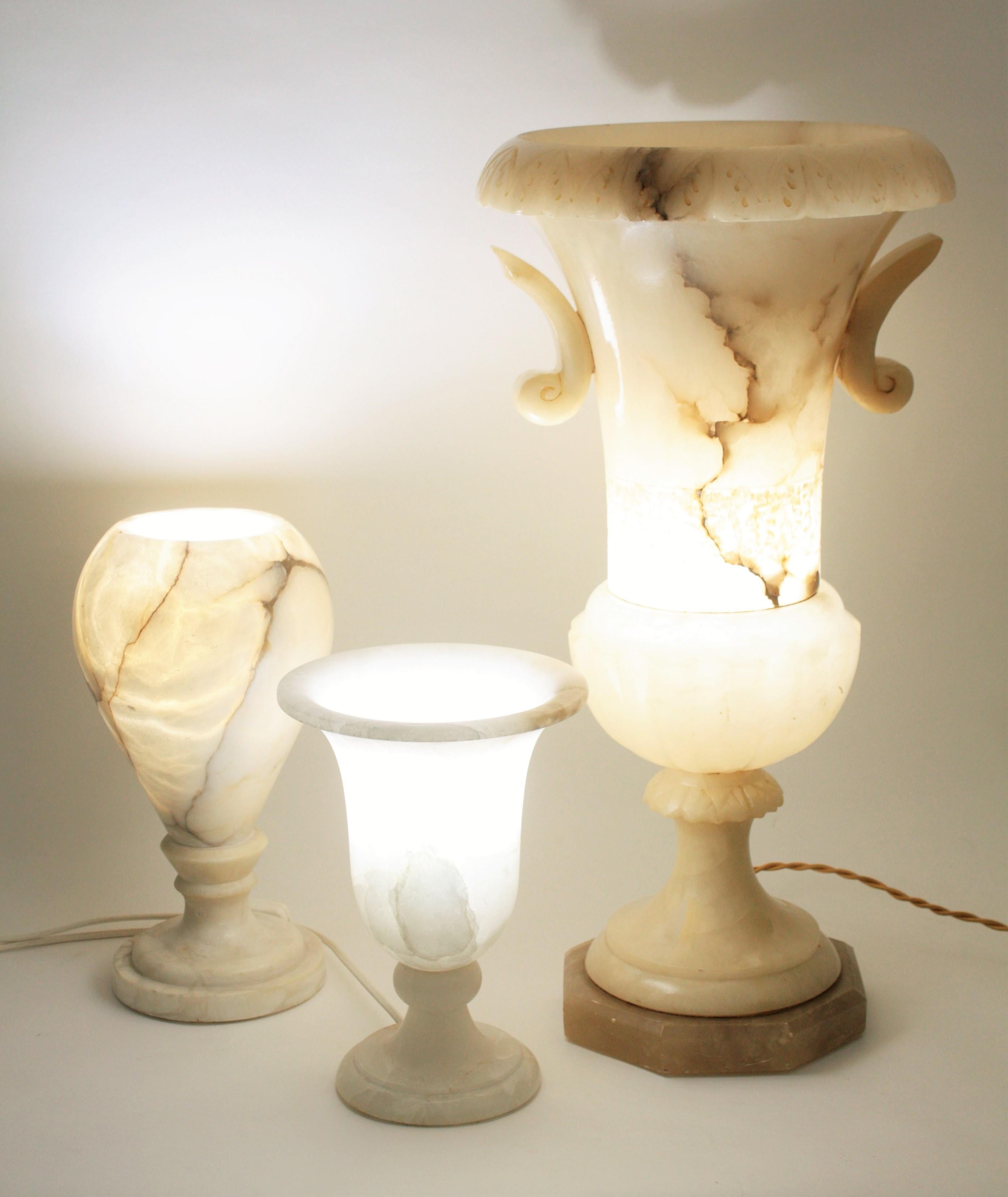 Extra Large Spanish 1930s Neoclassical Art Deco Alabaster Urn Table Lamp 2