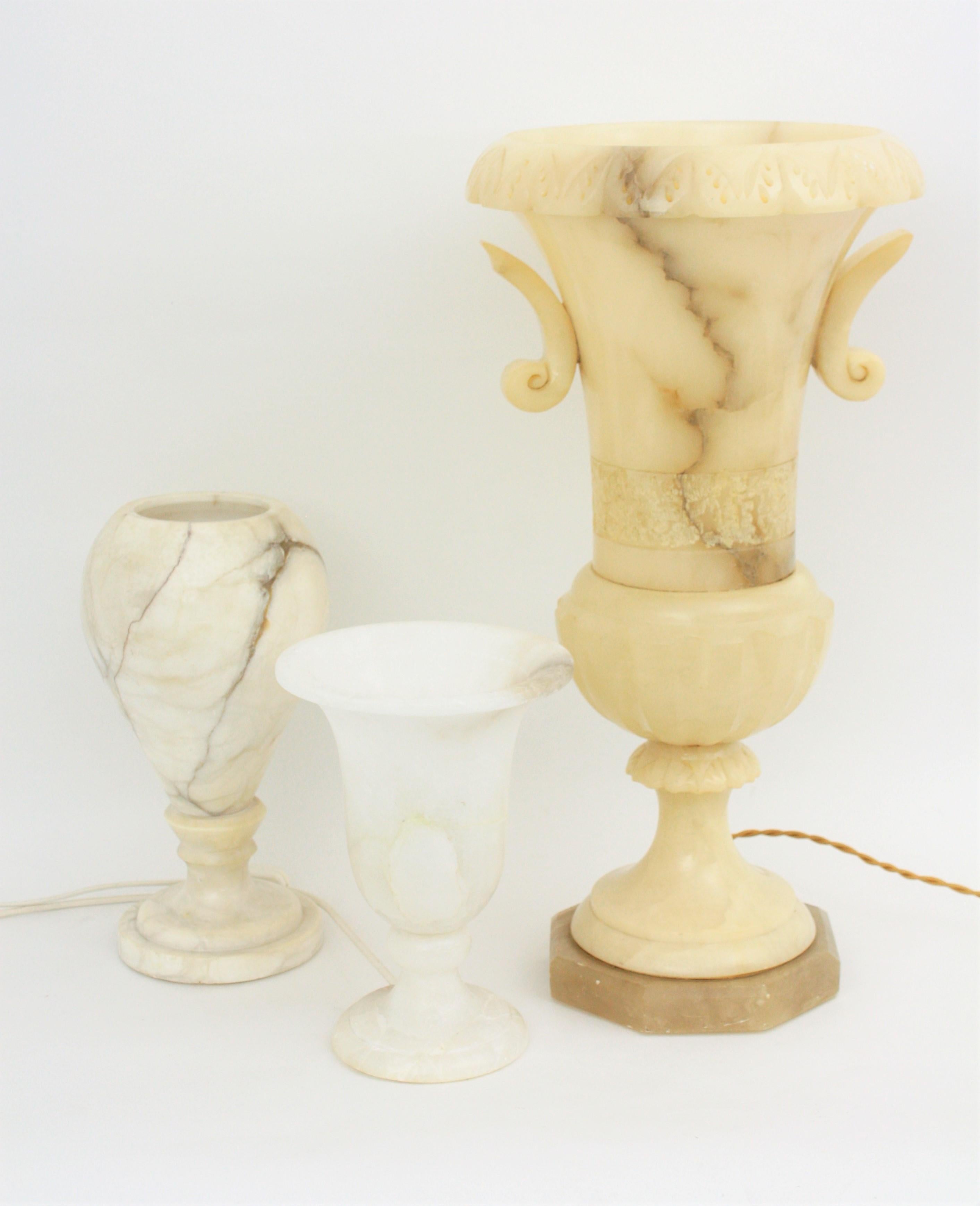 Extra Large Spanish 1930s Neoclassical Art Deco Alabaster Urn Table Lamp 3