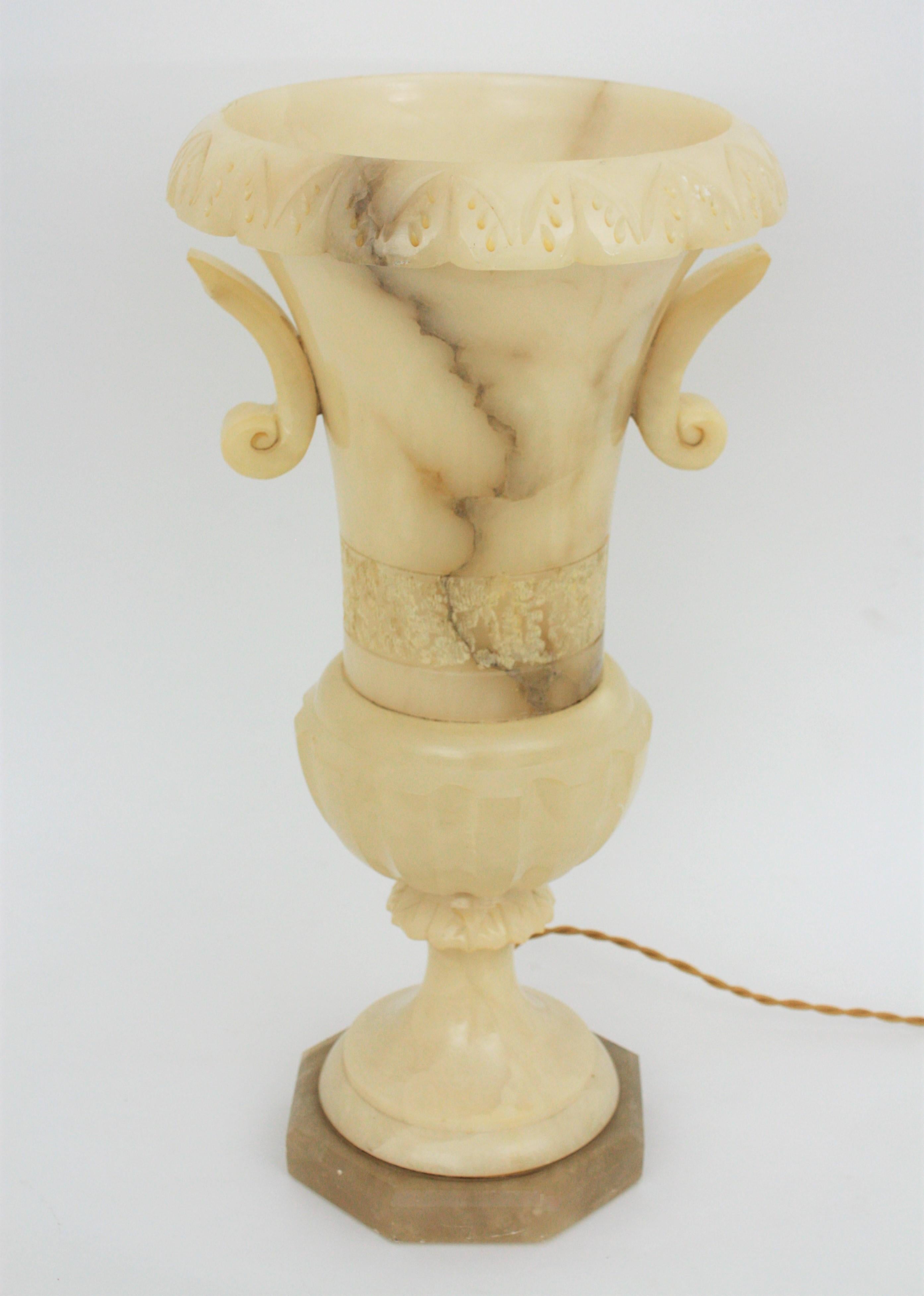 Extra Large Spanish 1930s Neoclassical Art Deco Alabaster Urn Table Lamp 4
