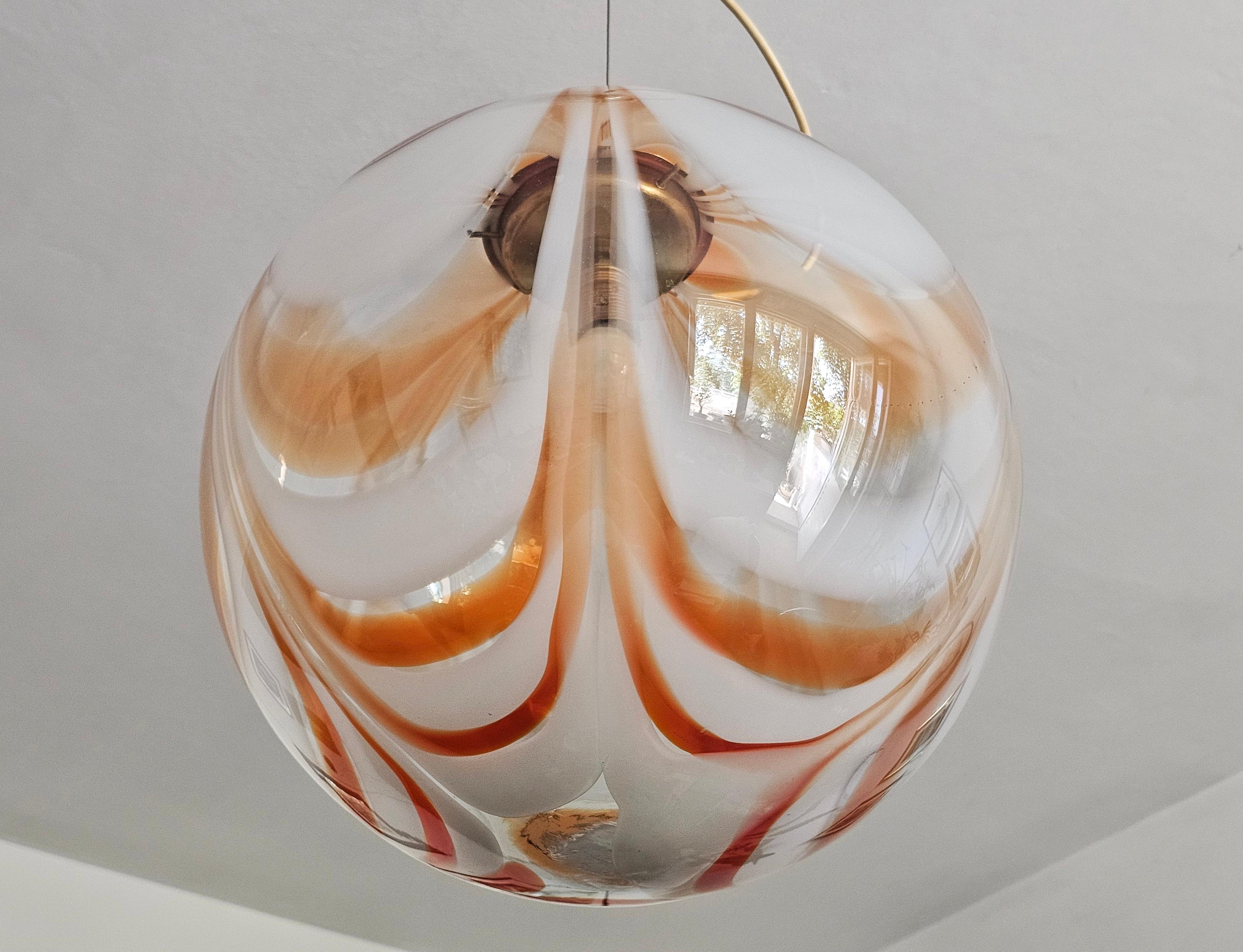 Brass Extra Large Spheric Murano Glass Pendant, Italy 1960s For Sale