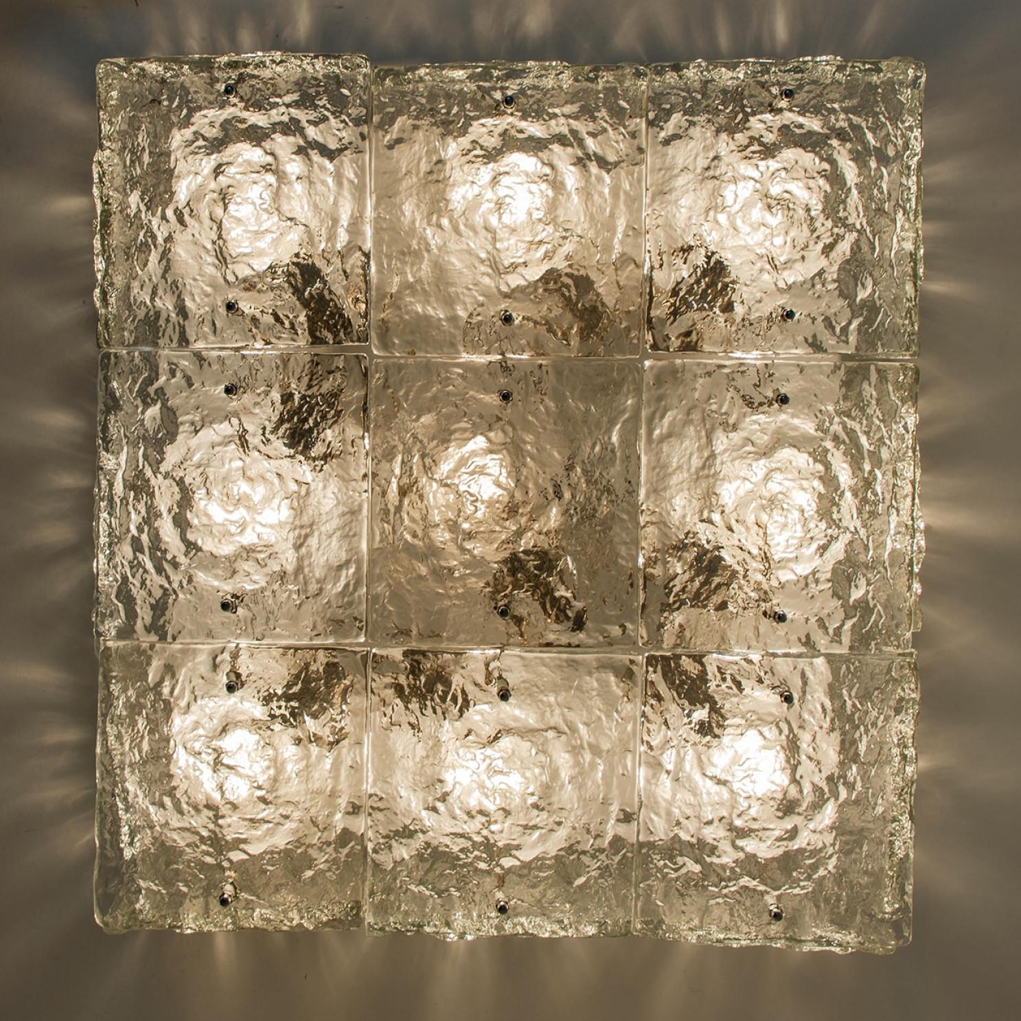 Extra Large Square Glass Flush Mountains by J.T. Kalmar, Europe, Autriche, années 1970 en vente 2