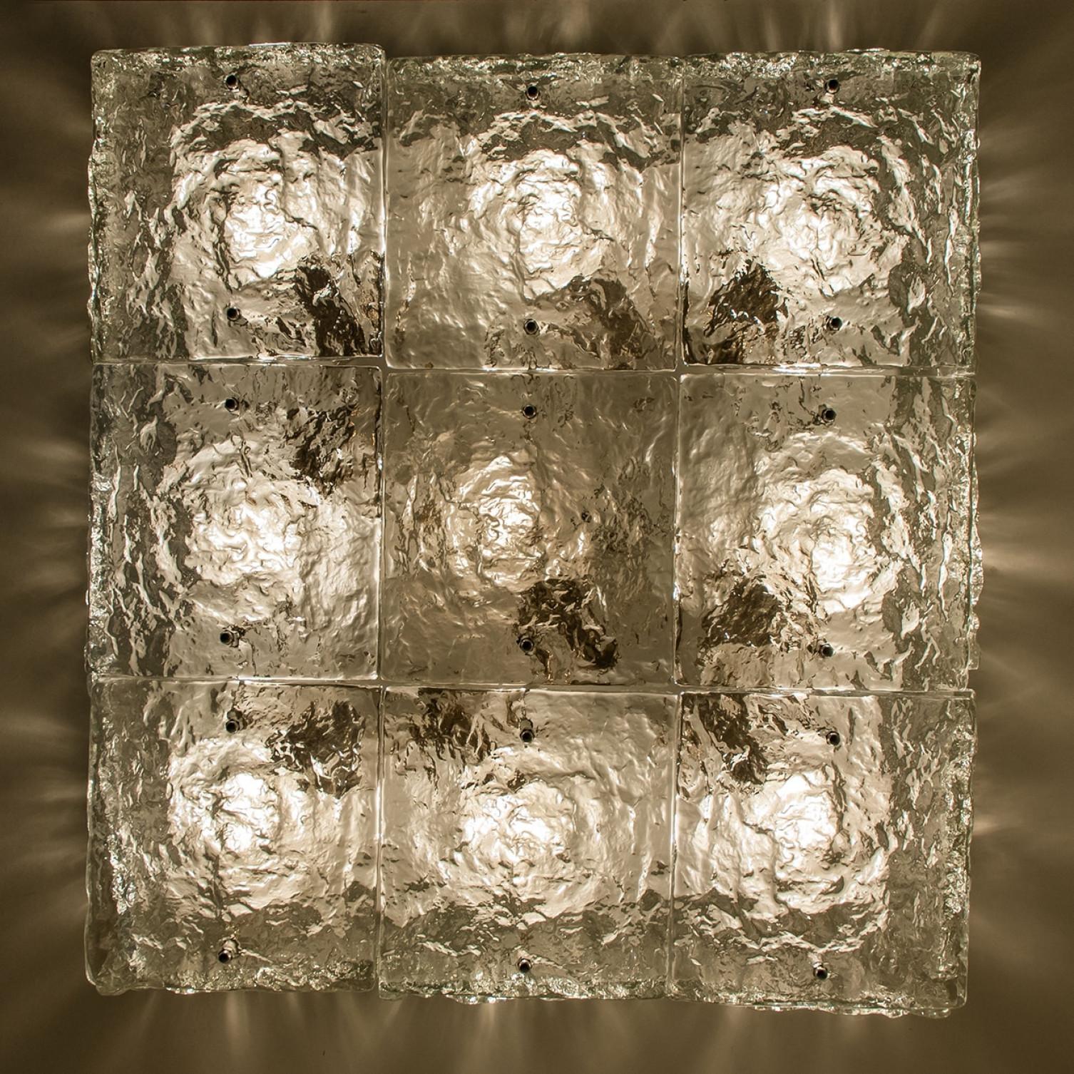 Extra Large Square Glass Flush Mountains by J.T. Kalmar, Europe, Autriche, années 1970 en vente 4