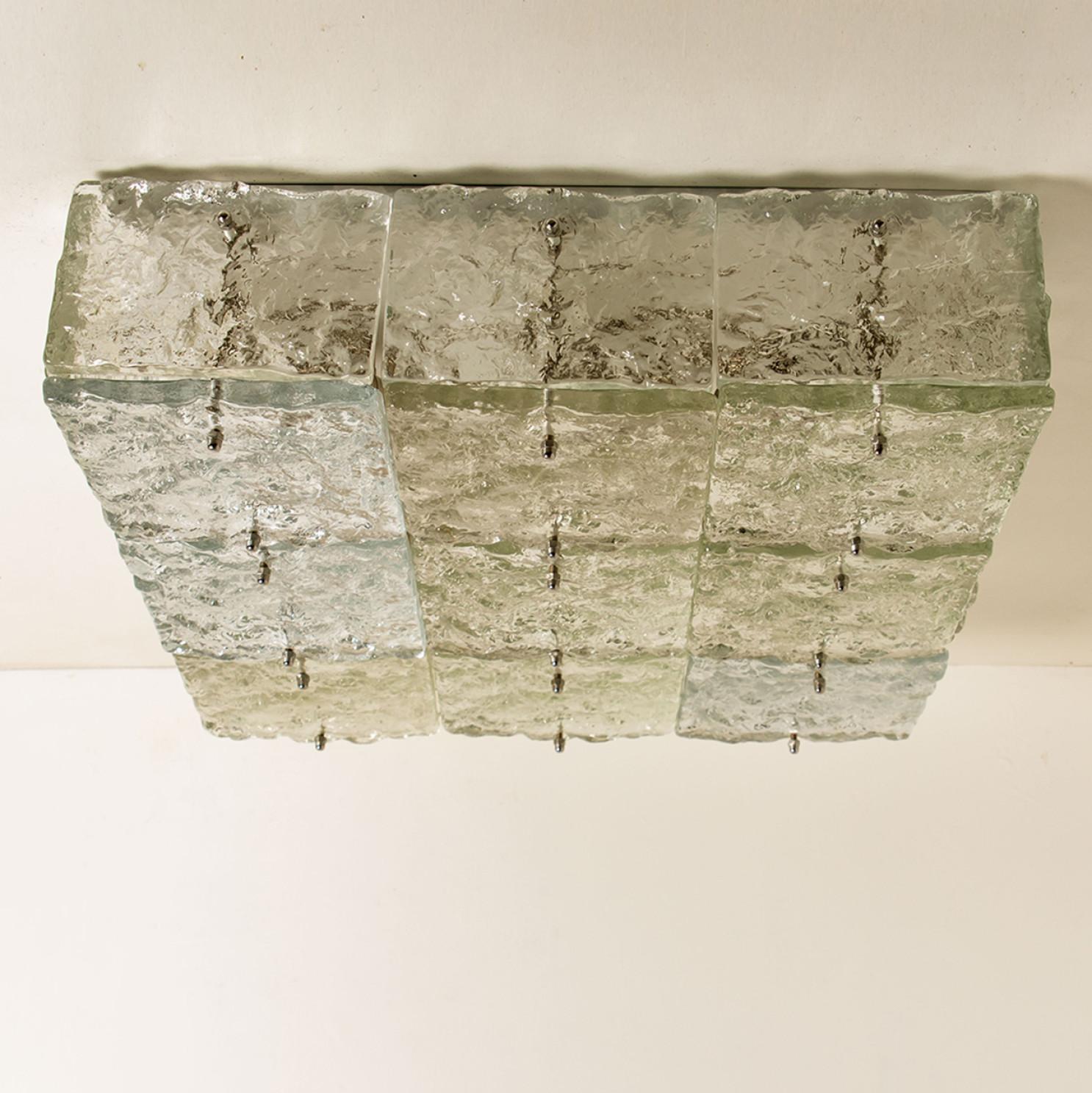 Mid-Century Modern Extra Large Square Glass Flush Mount by J.T. Kalmar, Europe, Austria, 1970s For Sale