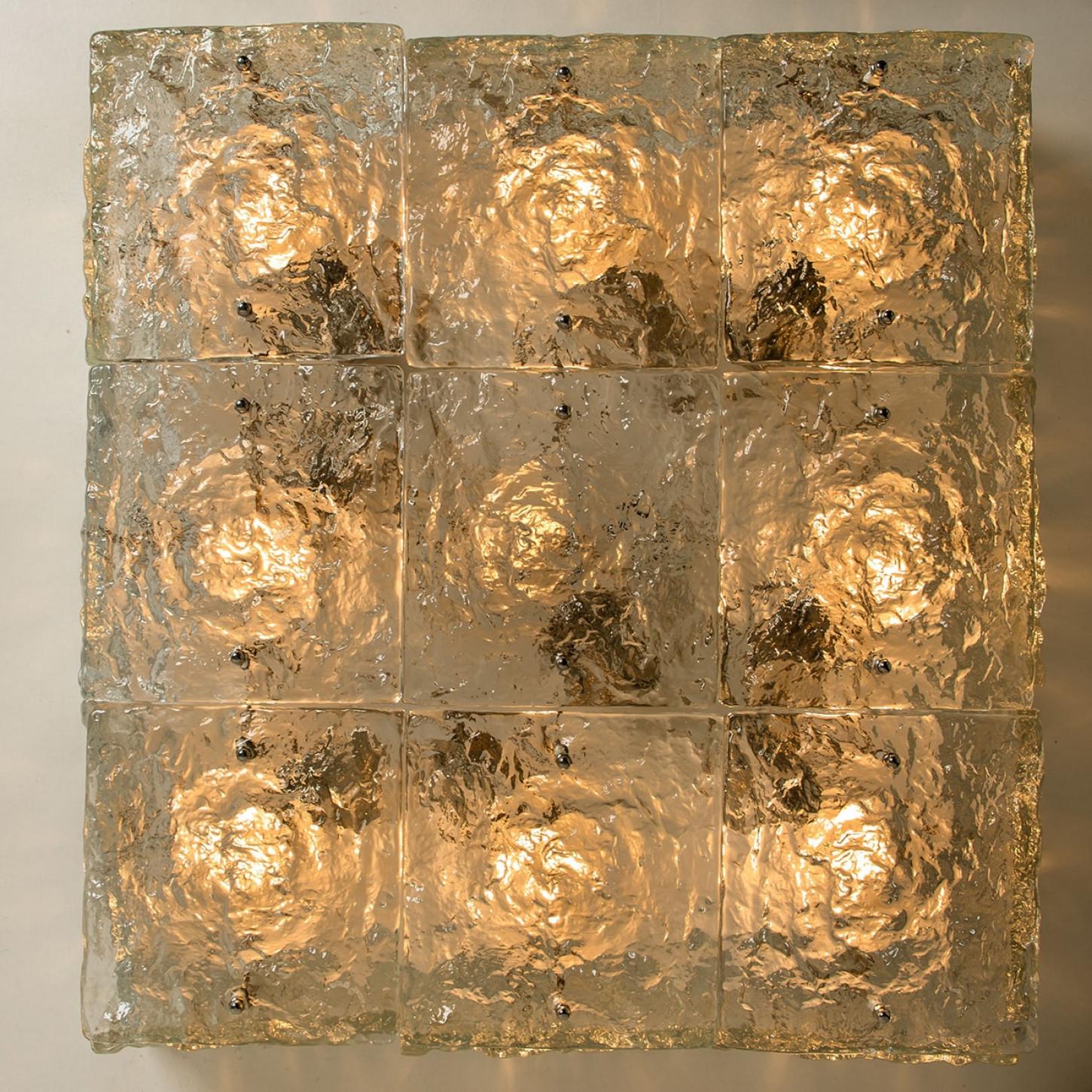 Métal Extra Large Square Glass Flush Mountains by J.T. Kalmar, Europe, Autriche, années 1970 en vente