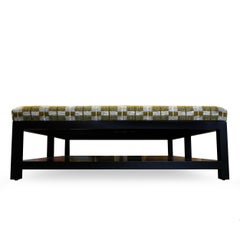 Extra Large Square Ottoman in Check Jacquard Wool Blend