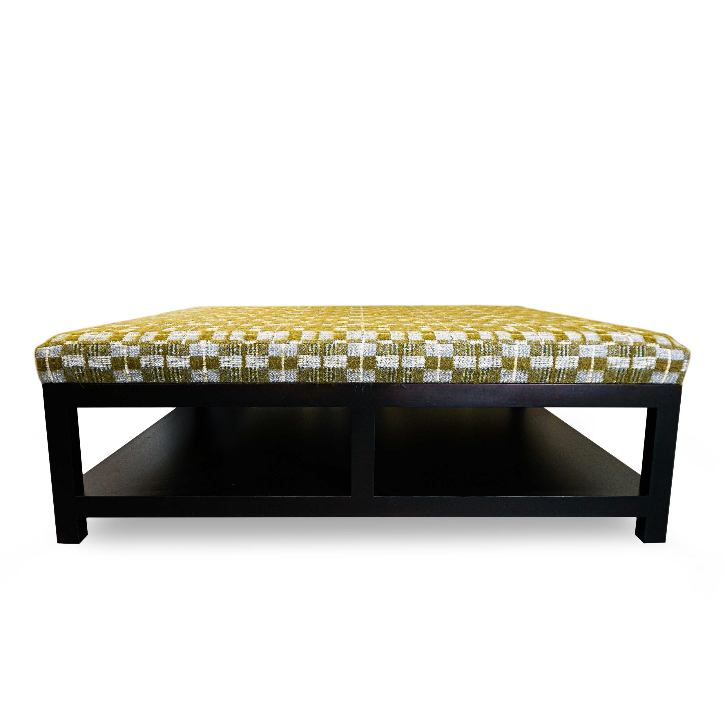 Modern Extra Large Square Ottoman in Check Jacquard Wool Blend For Sale