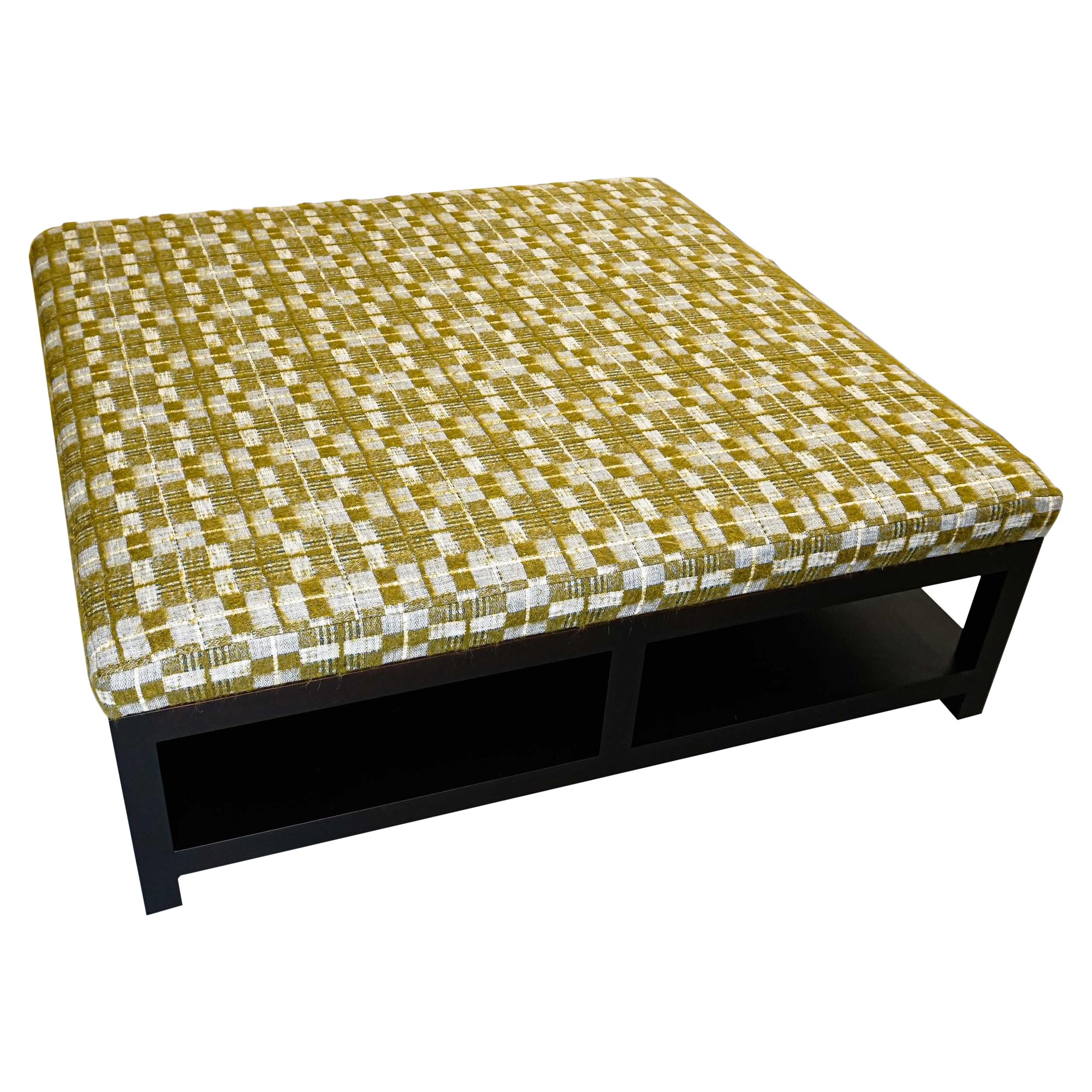 Extra Large Square Ottoman in Check Jacquard Wool Blend For Sale