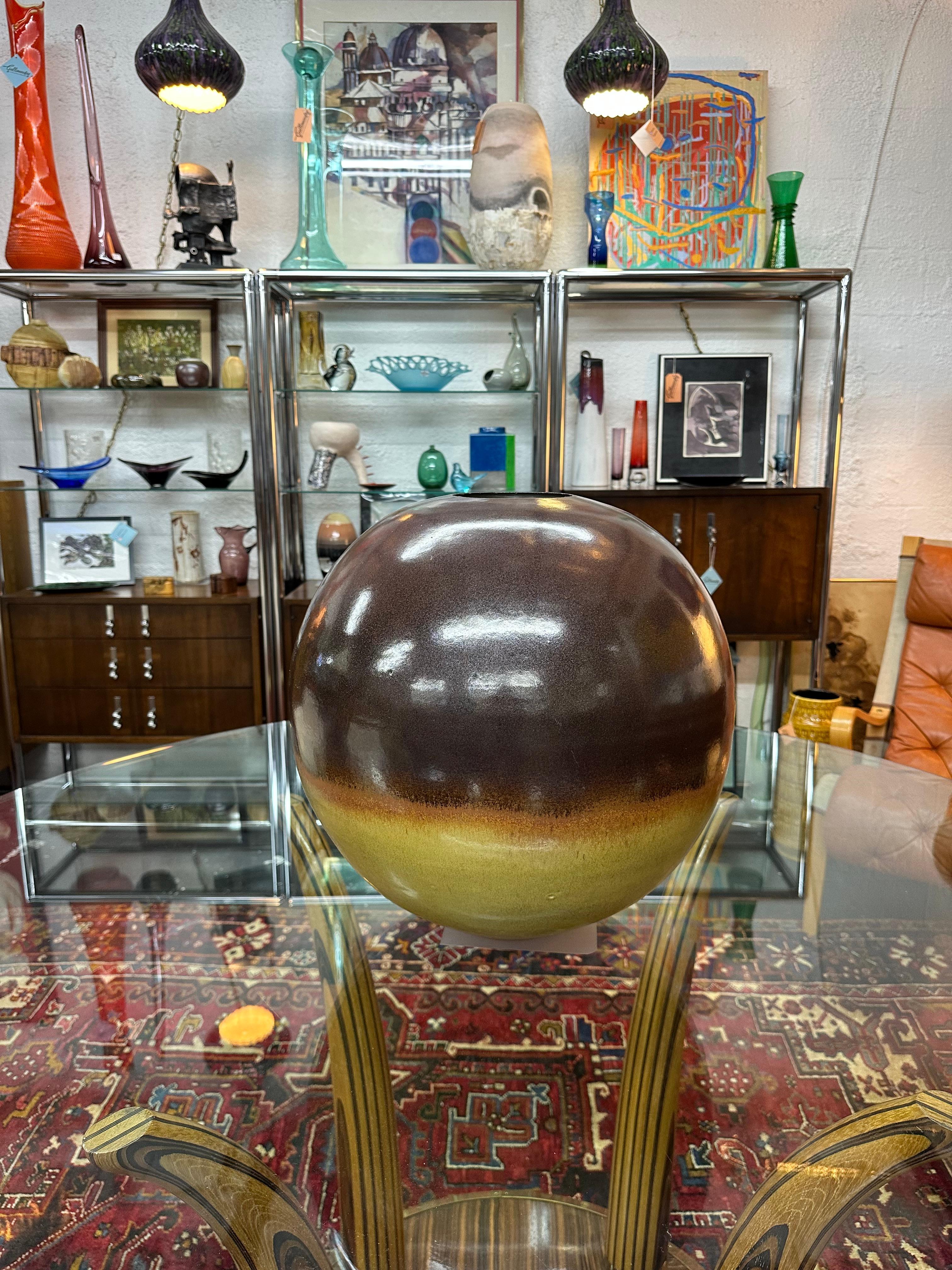 Brutalist Extra Large Statement Studio Pottery Ball Vase For Sale