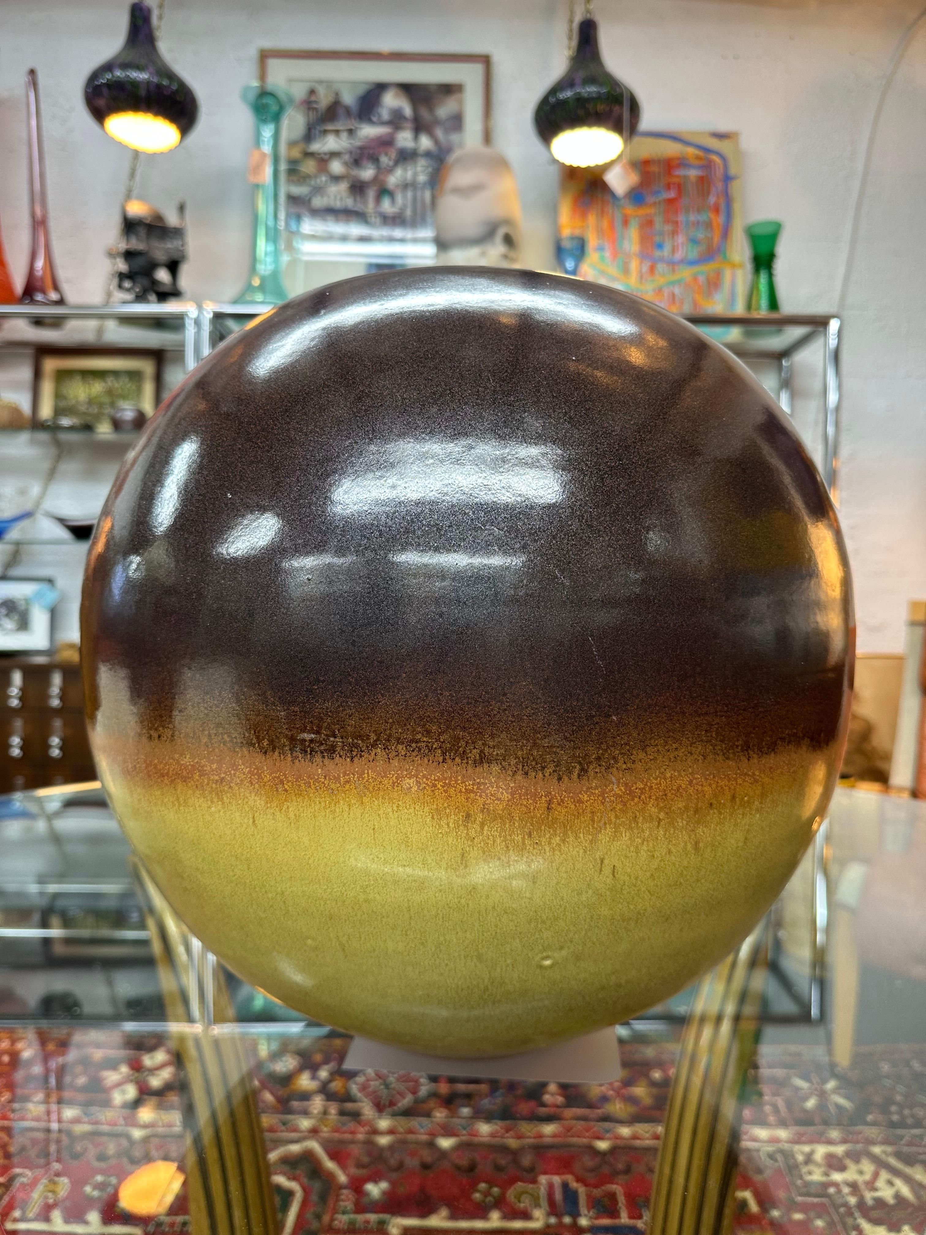 Glazed Extra Large Statement Studio Pottery Ball Vase For Sale