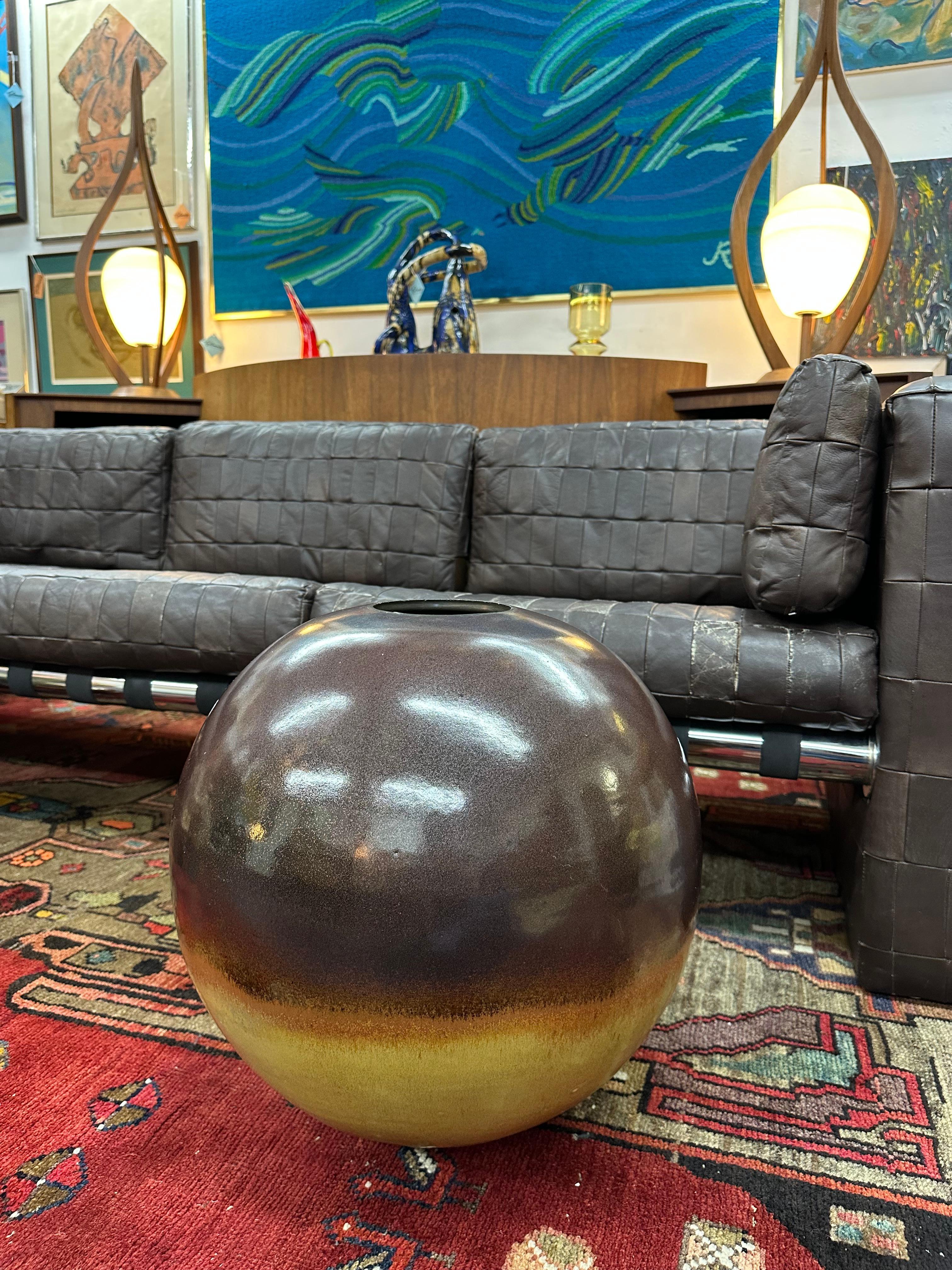 Extra Large Statement Studio Pottery Ball Vase In Good Condition For Sale In Lutz, FL