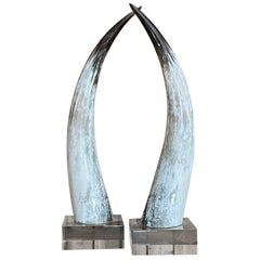 Vintage Extra Large Steer Horns on Lucite Bases