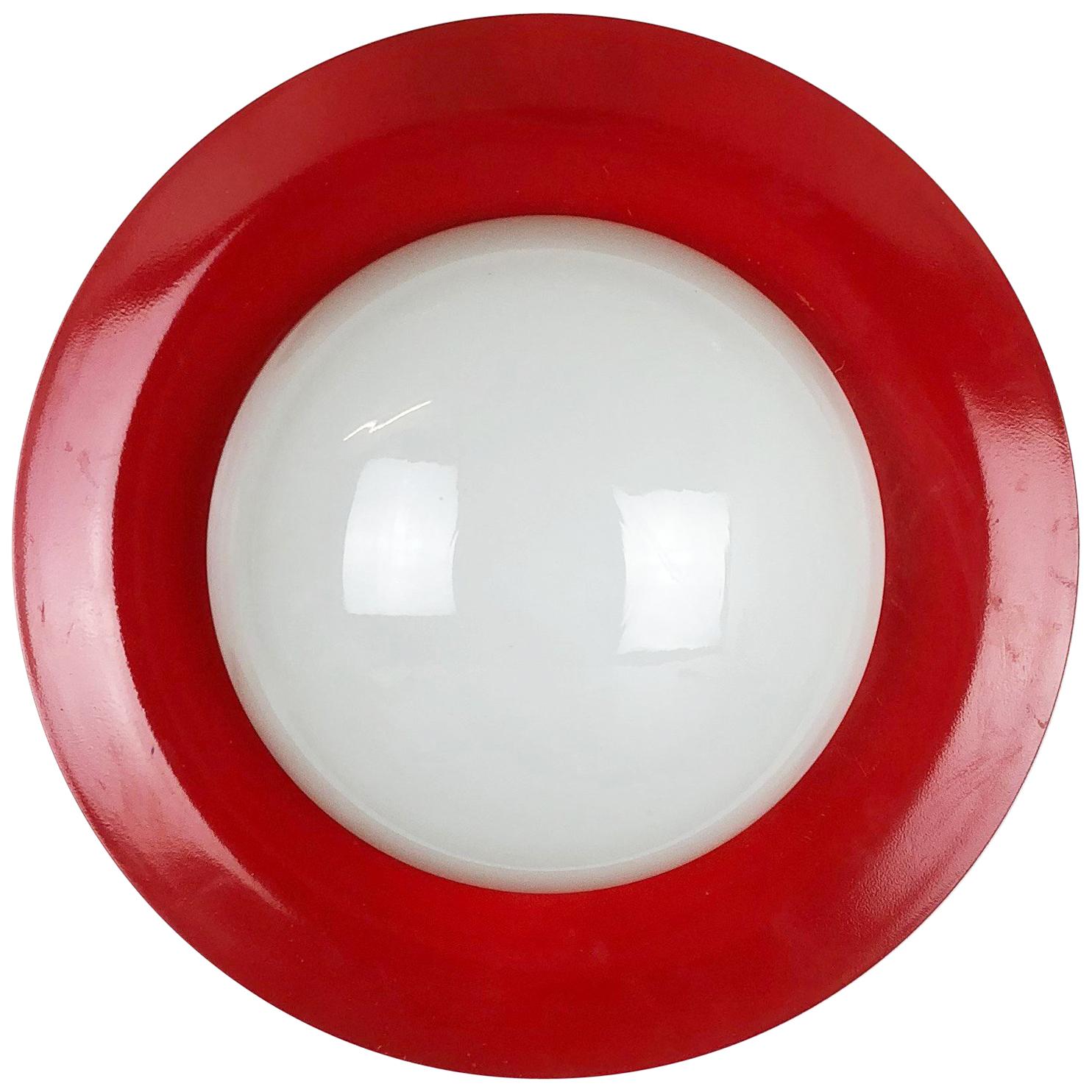 Extra Large Stilnovo Style Metal Opaline Glass Wall Light, Red, Italy, 1960s