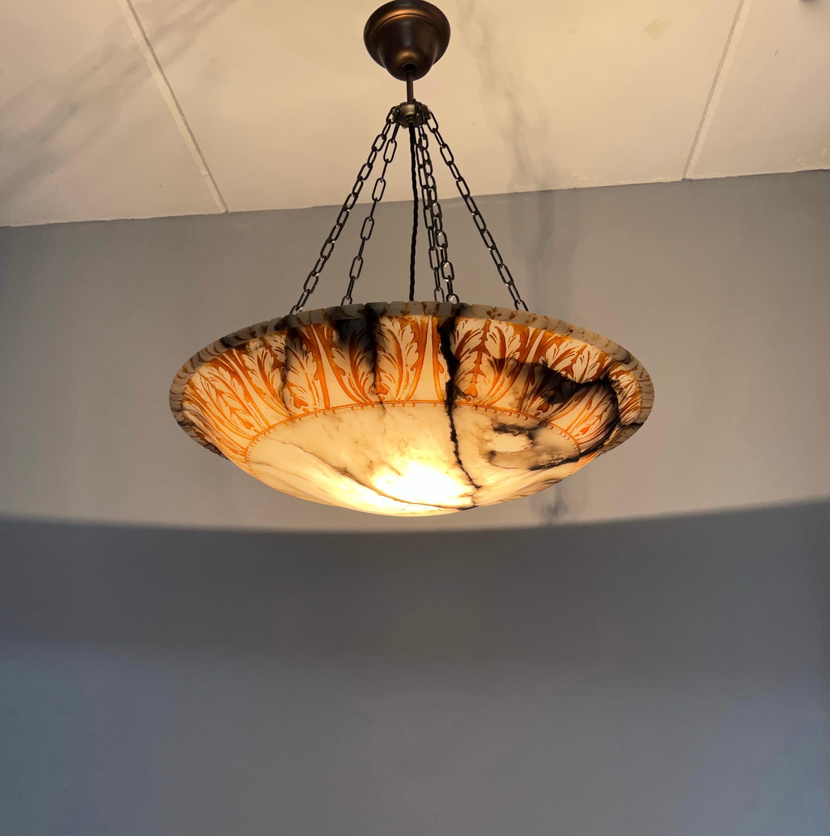 Amazing Design and Extra Large Antique White and Black Alabaster Ceiling Fixture For Sale 1