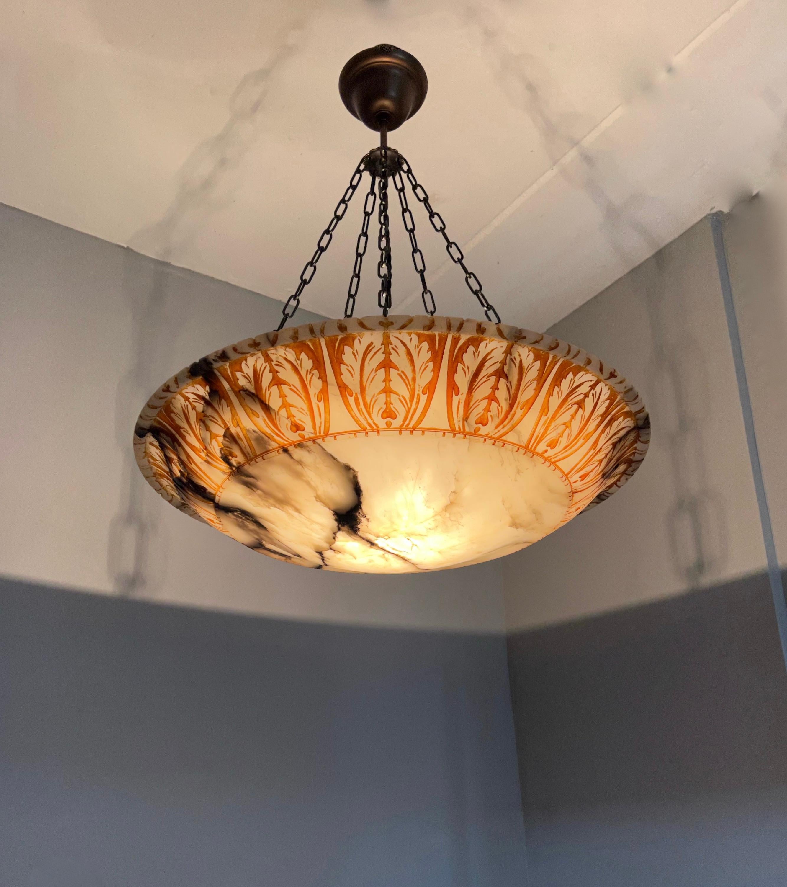 Amazing Design and Extra Large Antique White and Black Alabaster Ceiling Fixture For Sale 2