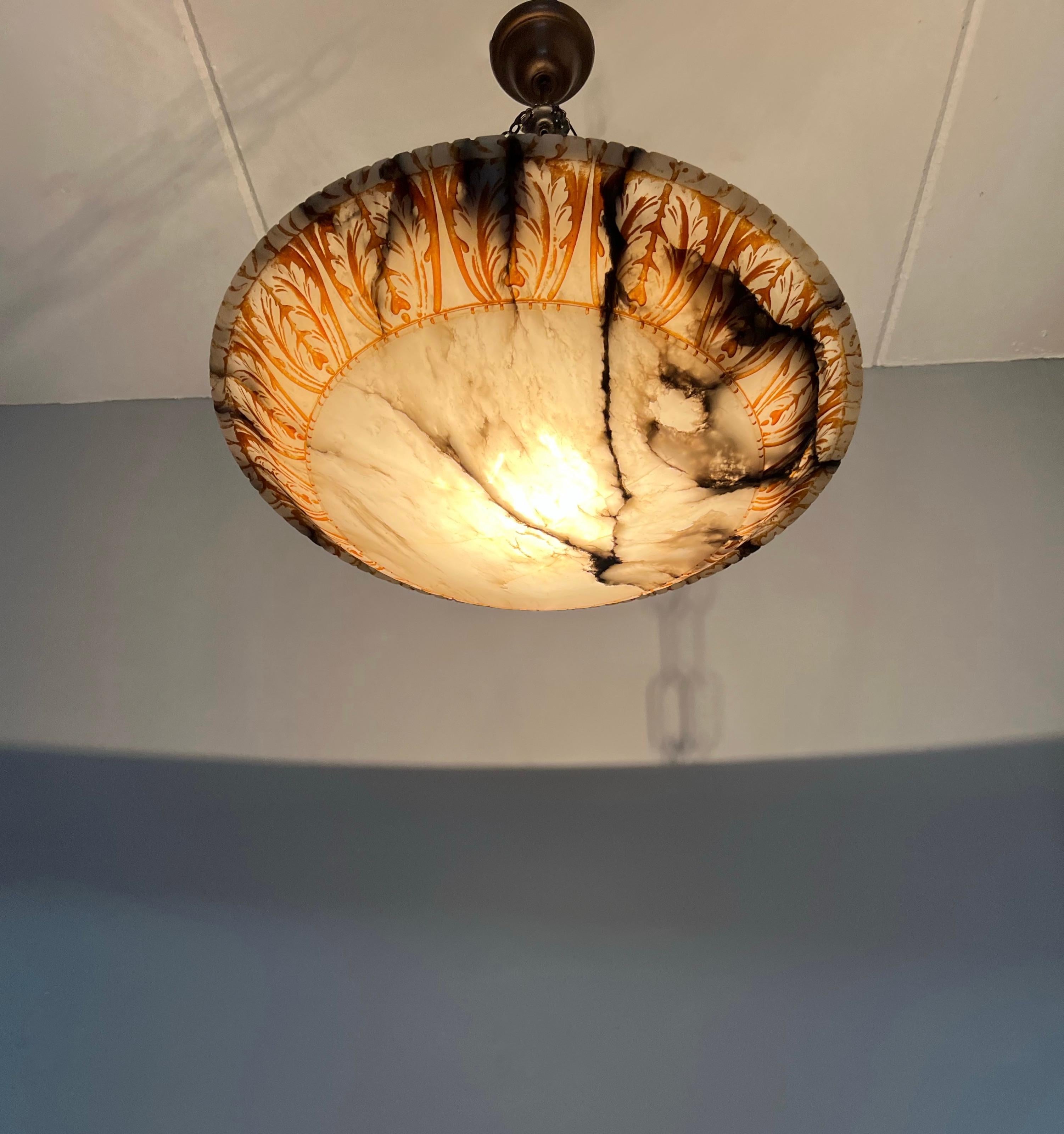 Amazing Design and Extra Large Antique White and Black Alabaster Ceiling Fixture For Sale 4