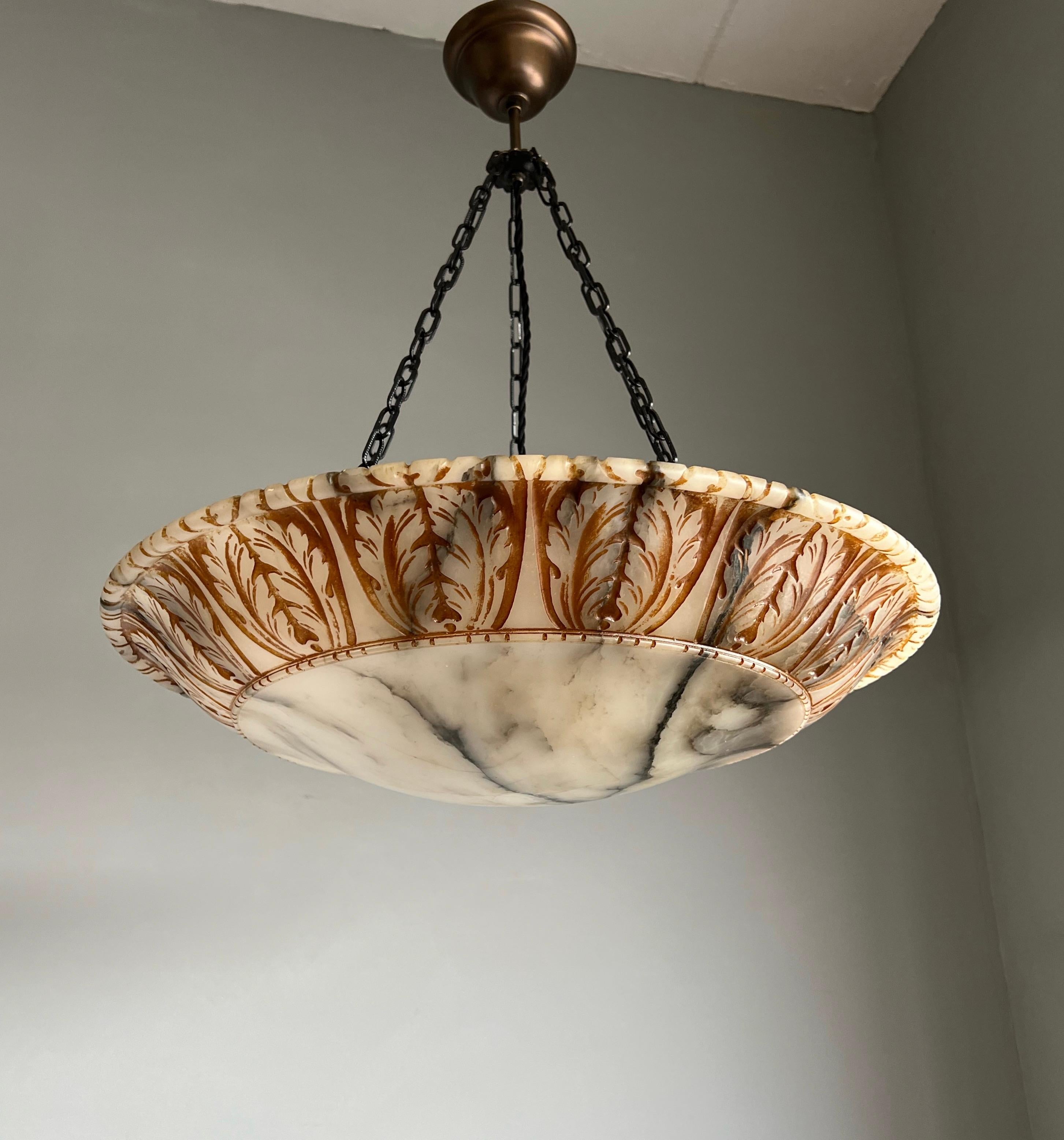 Amazing Design and Extra Large Antique White and Black Alabaster Ceiling Fixture For Sale 6
