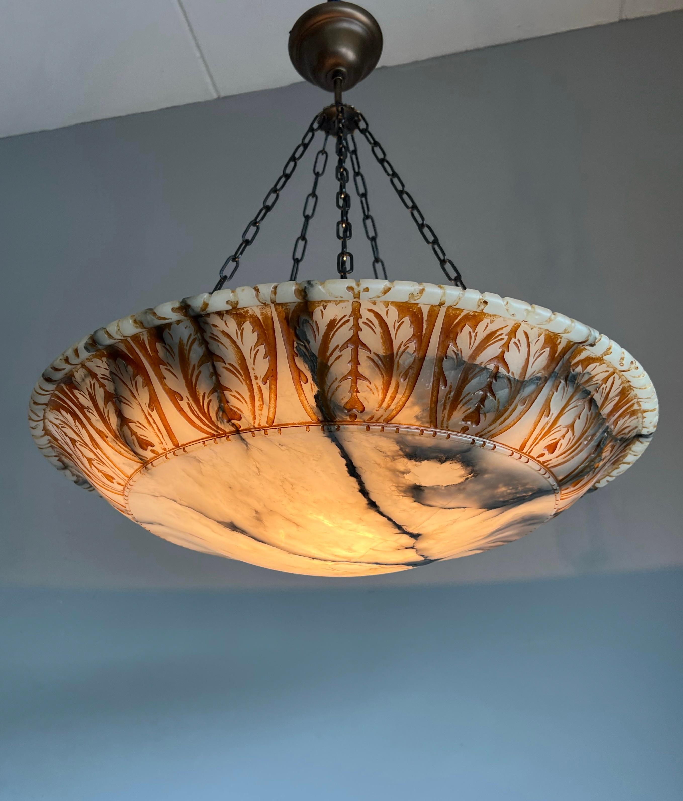 Amazing Design and Extra Large Antique White and Black Alabaster Ceiling Fixture For Sale 7