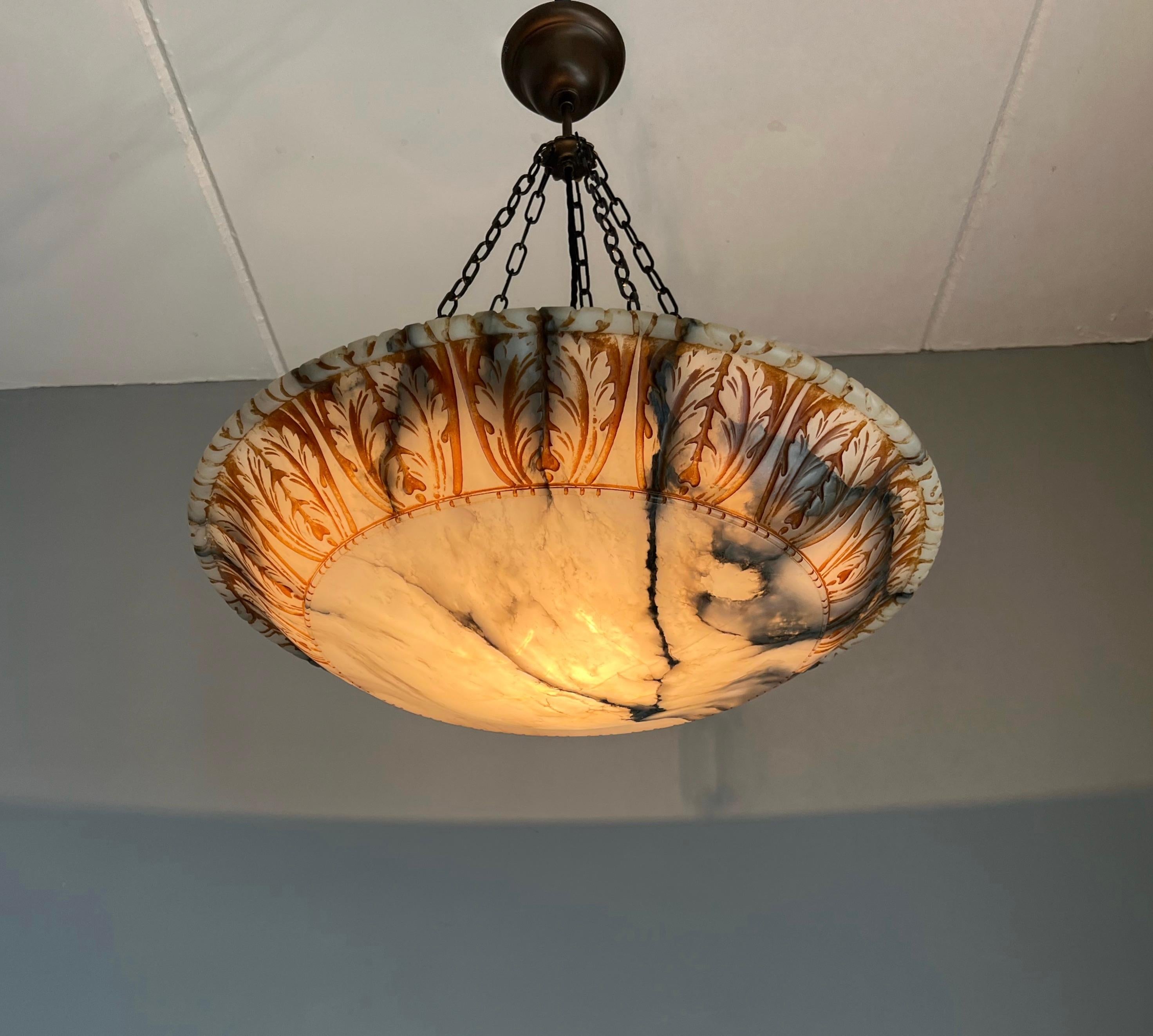 Amazing Design and Extra Large Antique White and Black Alabaster Ceiling Fixture For Sale 9