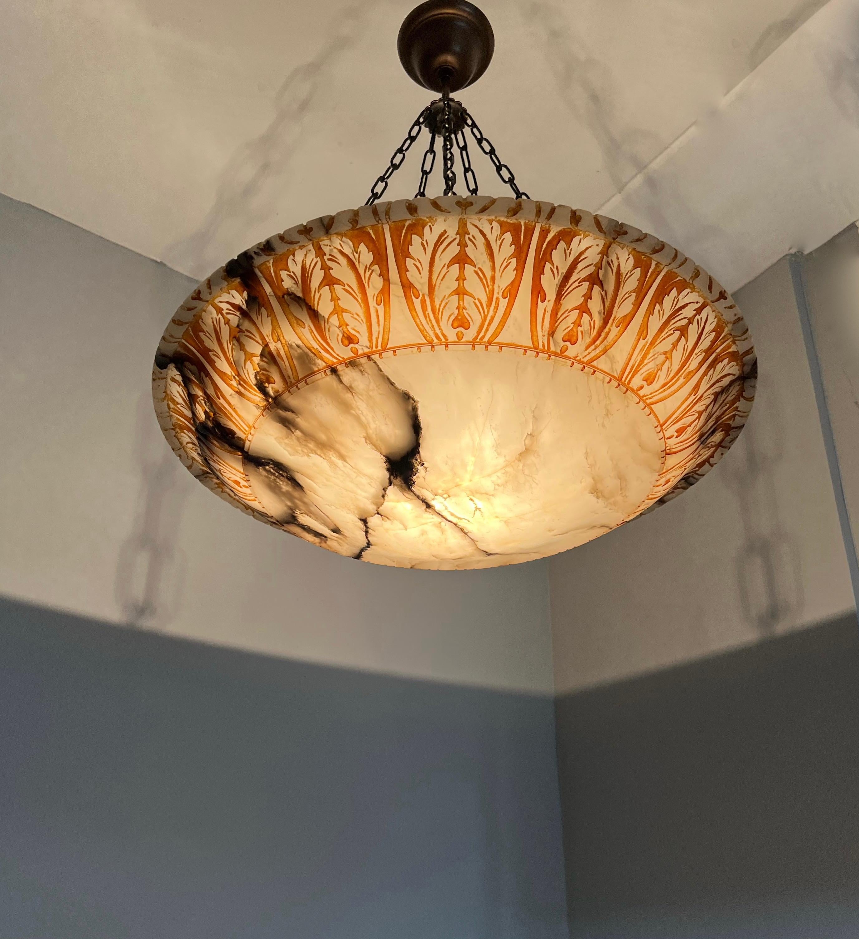 Amazing Design and Extra Large Antique White and Black Alabaster Ceiling Fixture For Sale 10