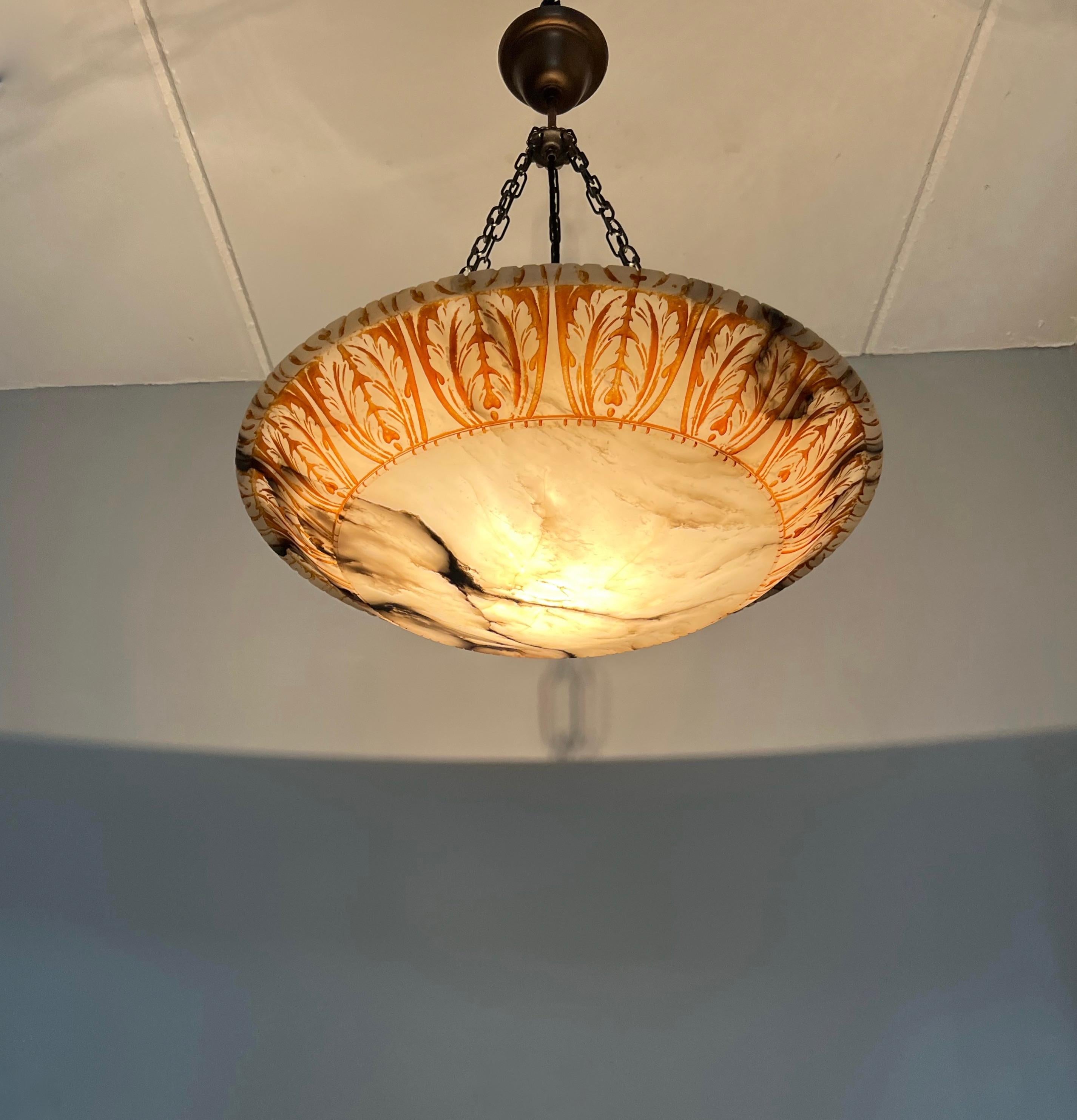Amazing Design and Extra Large Antique White and Black Alabaster Ceiling Fixture For Sale 11