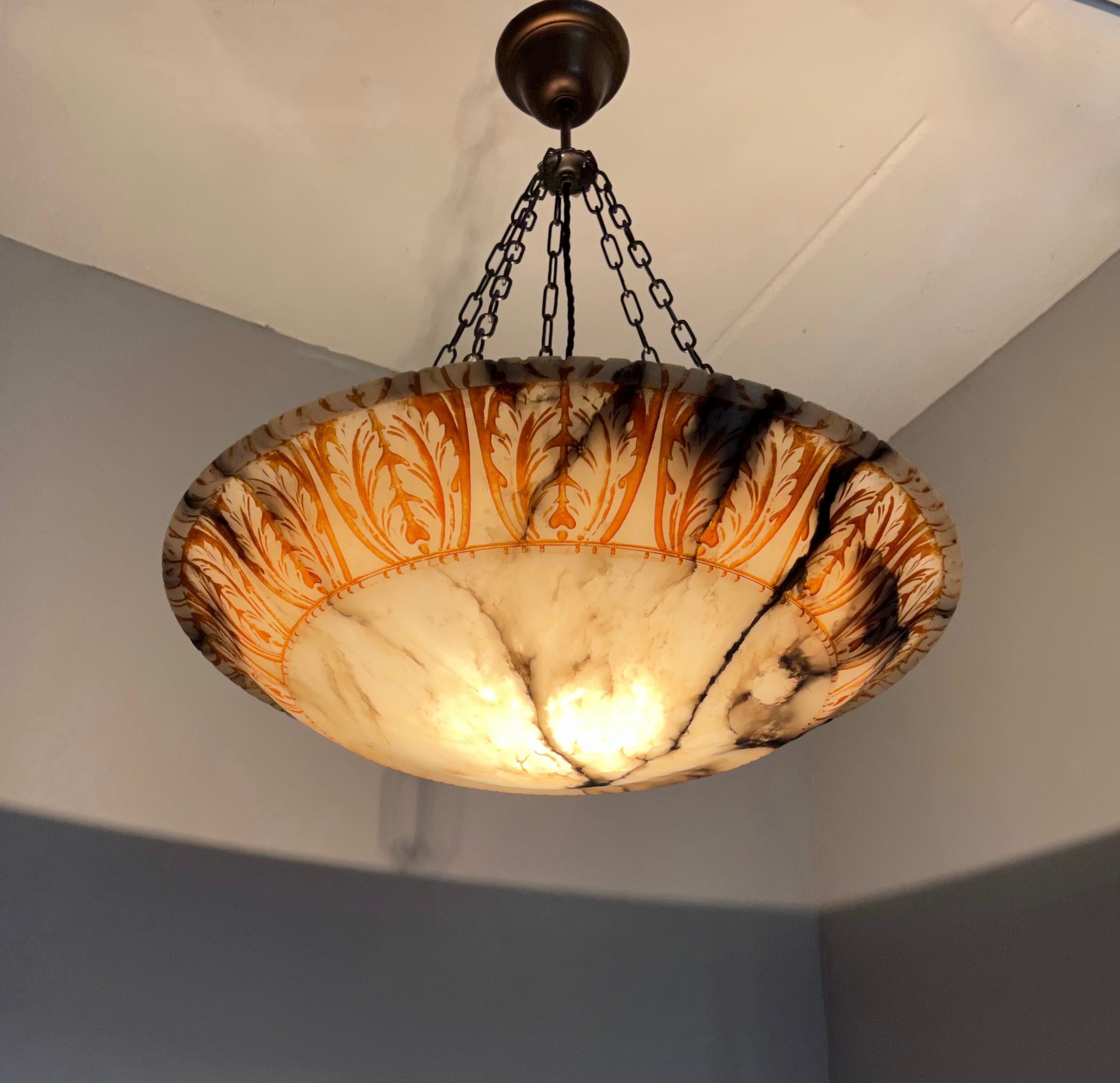 20th Century Amazing Design and Extra Large Antique White and Black Alabaster Ceiling Fixture For Sale