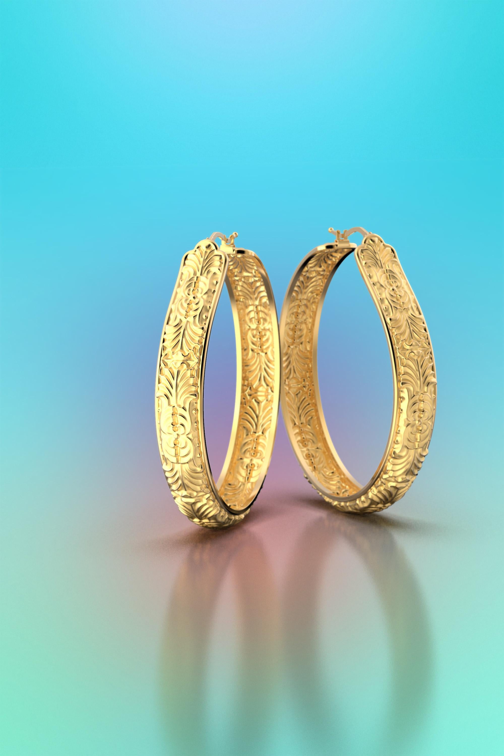  Extra Large Stunning hoop earrings in 14k Gold Made in Italy, made to order. For Sale 1