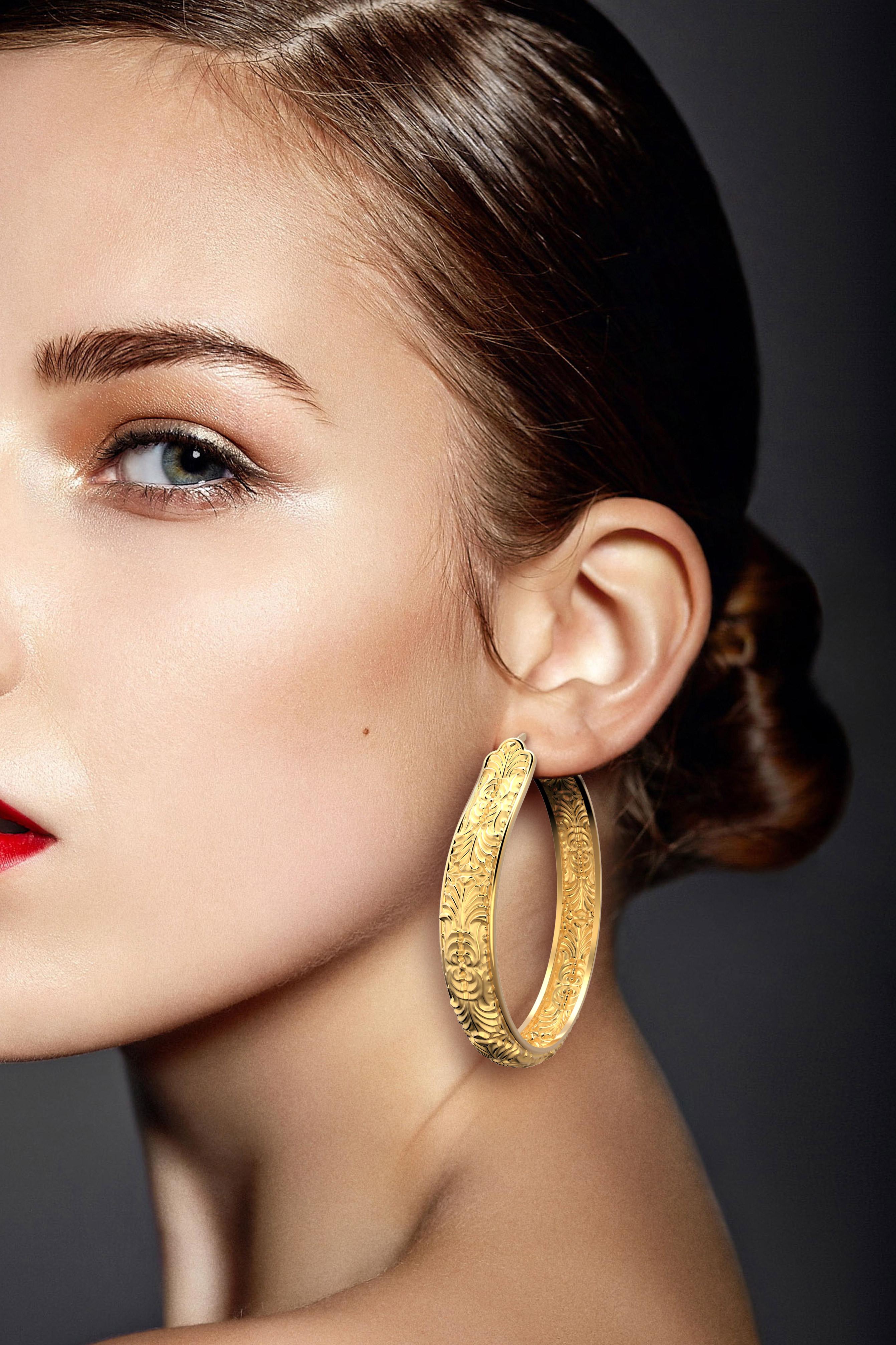 Baroque  Extra Large Stunning hoop earrings in 18k Gold Made in Italy, made to order. For Sale