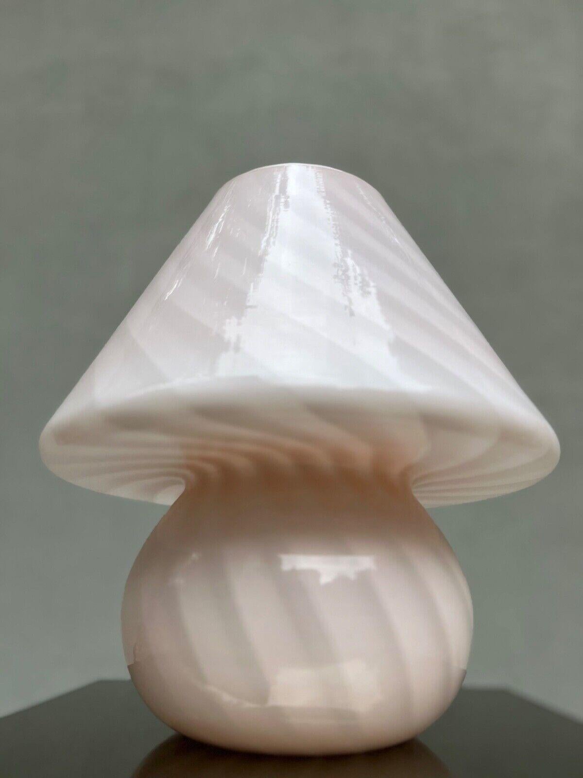 Italian Extra large stunning vintage Murano pink rose swirl mushroom glass table lamp For Sale