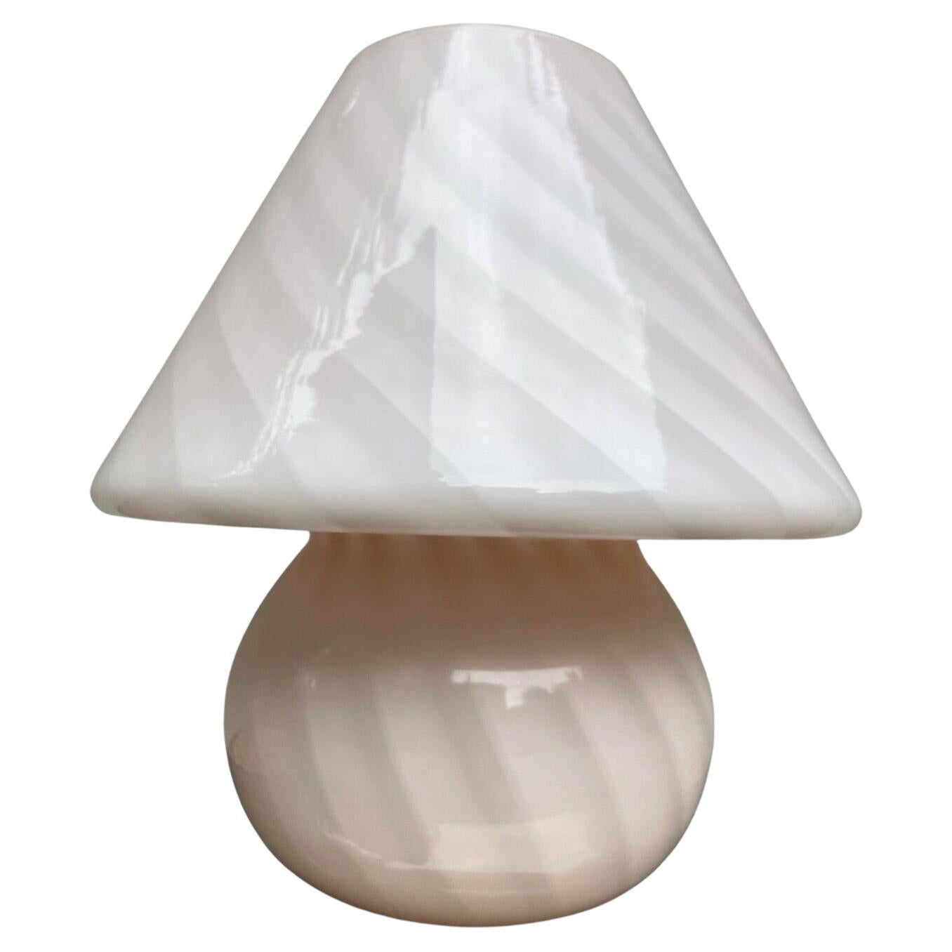 Extra large stunning vintage Murano pink rose swirl mushroom glass table lamp For Sale