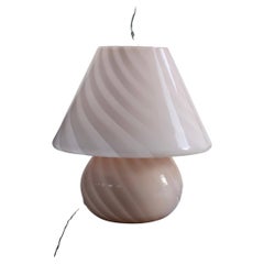 Extra large stunning vintage Murano pink rose swirl mushroom glass table lamp