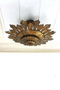 Extra Large Sunburst Chandelier / Lights Fixture in  Fer doré, Espagne, années 1940