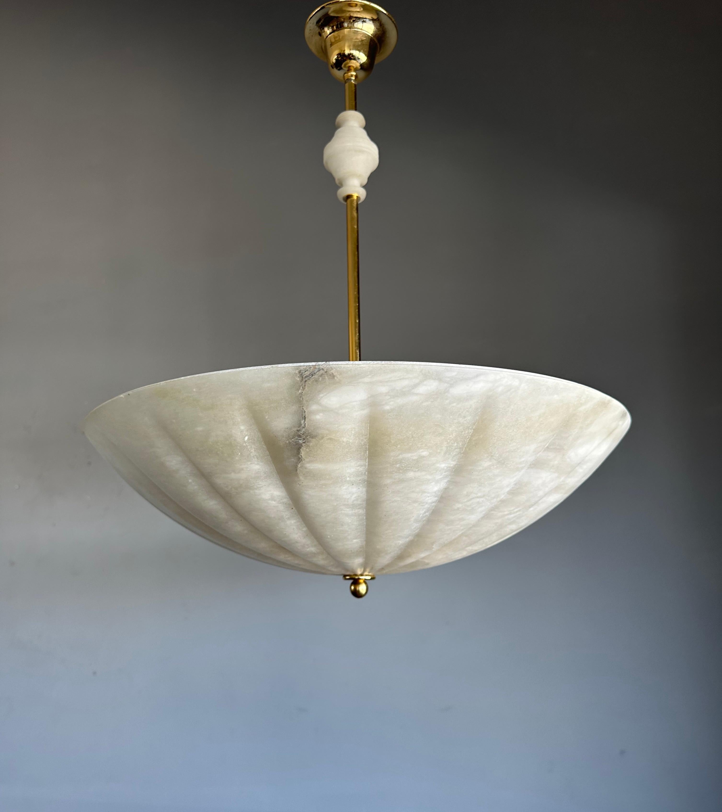 Extra Large, Super Cool Umbrella Design Three Light Alabaster Chandelier Pendant For Sale 1