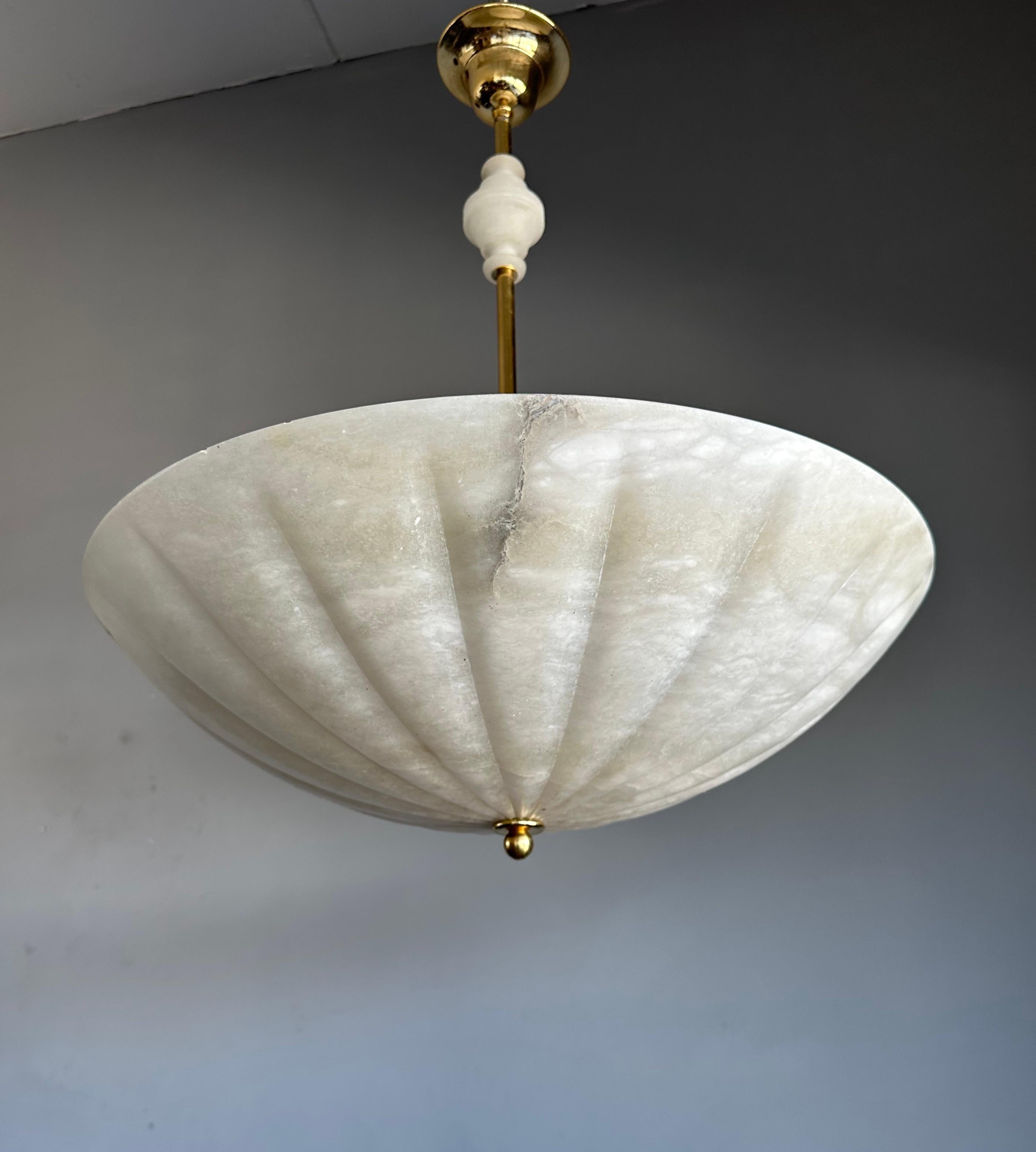 Extra Large, Super Cool Umbrella Design Three Light Alabaster Chandelier Pendant For Sale 4