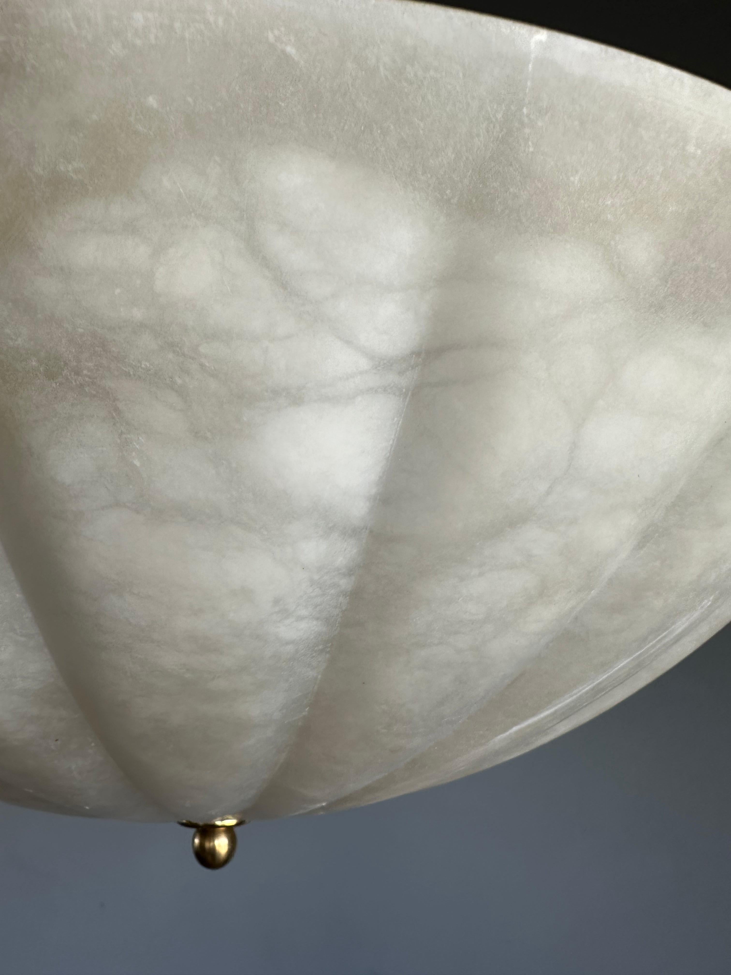 Extra Large, Super Cool Umbrella Design Three Light Alabaster Chandelier Pendant For Sale 6