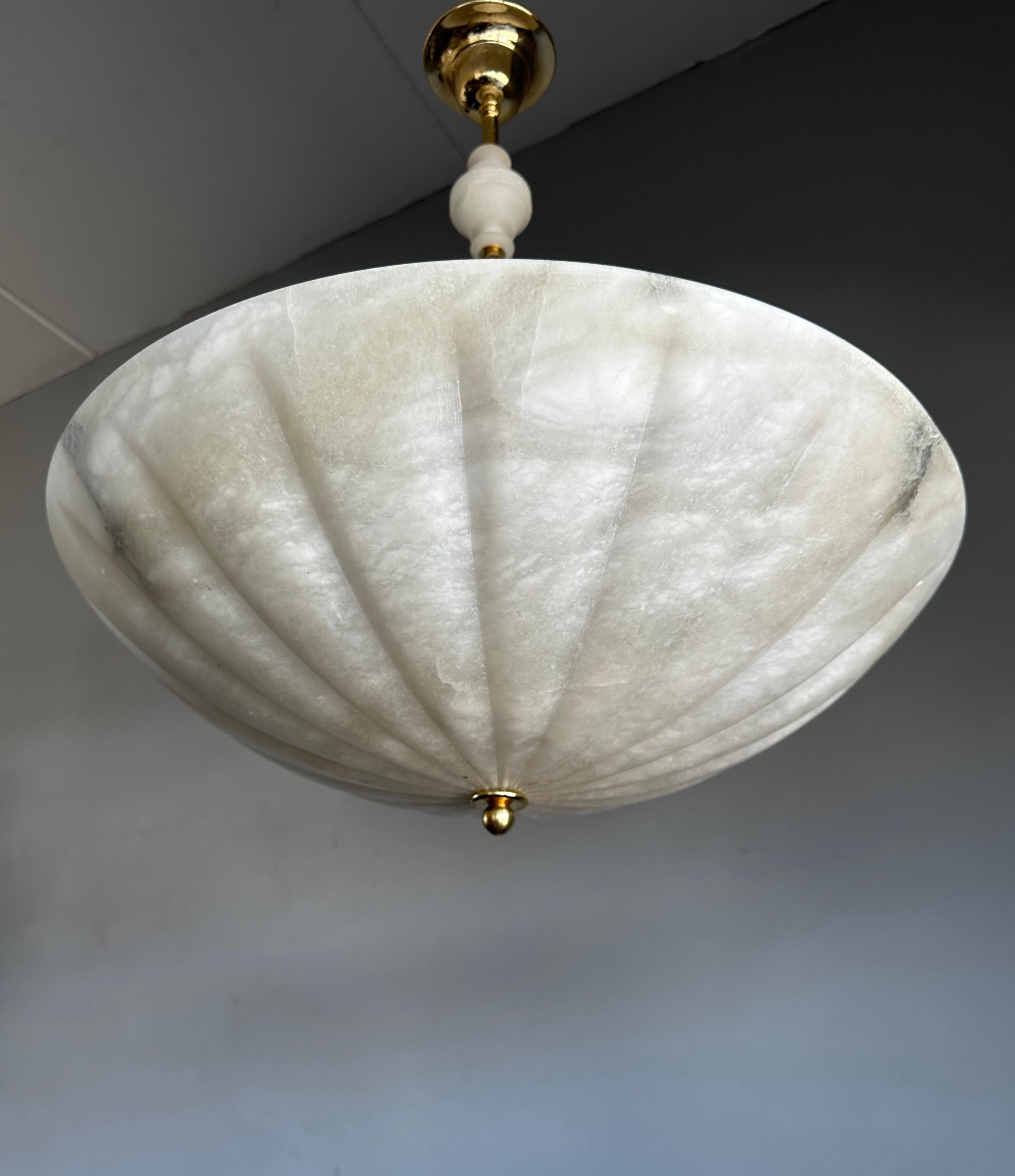 Extra Large, Super Cool Umbrella Design Three Light Alabaster Chandelier Pendant For Sale 12