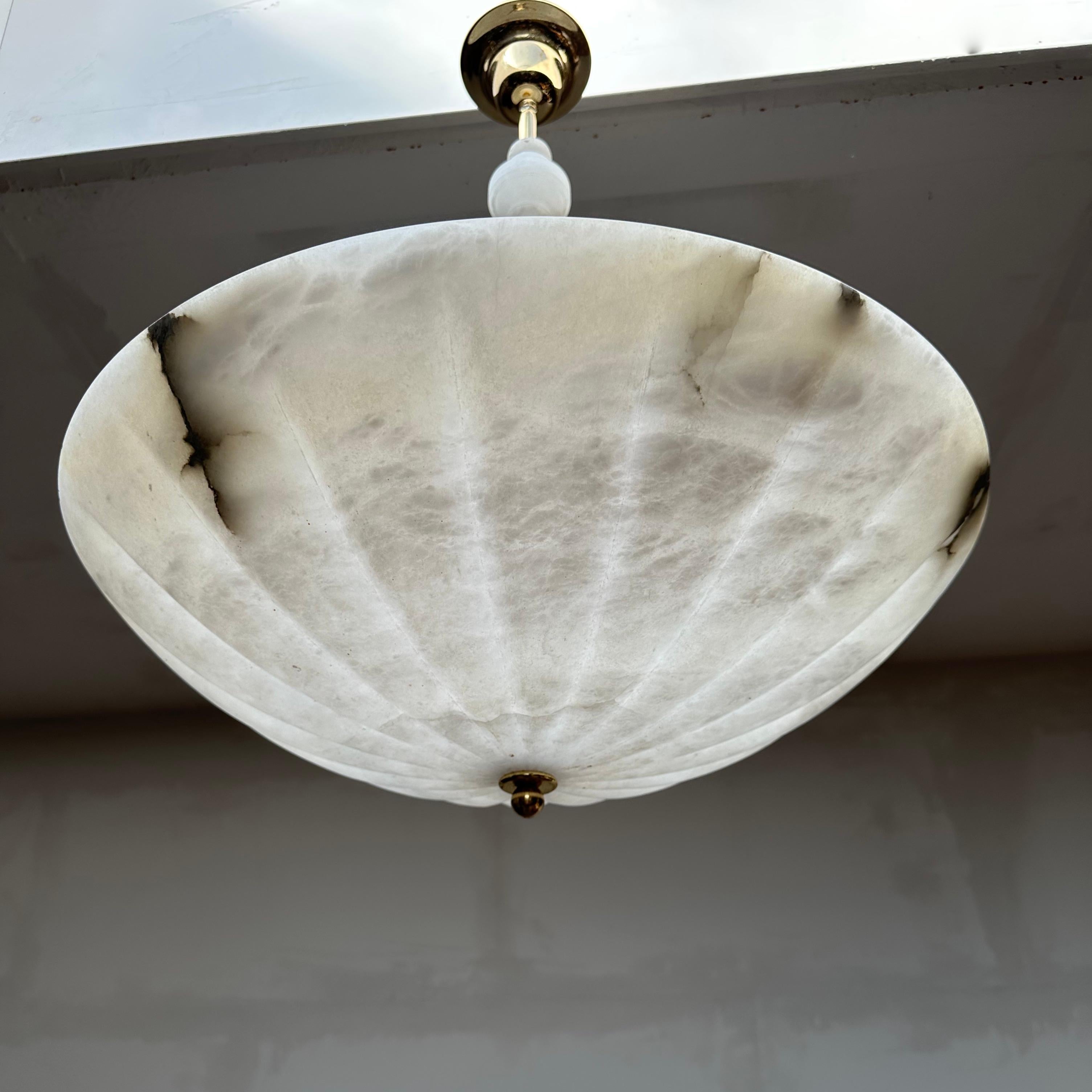 Art Deco Extra Large, Super Cool Umbrella Design Three Light Alabaster Chandelier Pendant For Sale