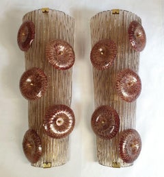 Mid Century Taupe/Purple Murano Glass Extra Large Sconces, a Pair
