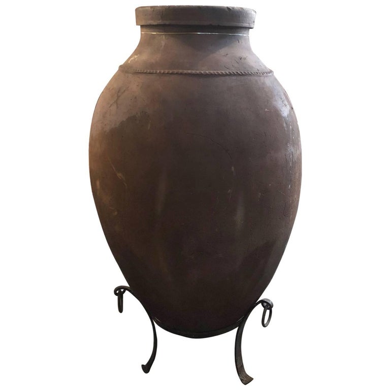 Extra Large Terra Cotta Olive Oil Jar with Stand For Sale at 1stdibs