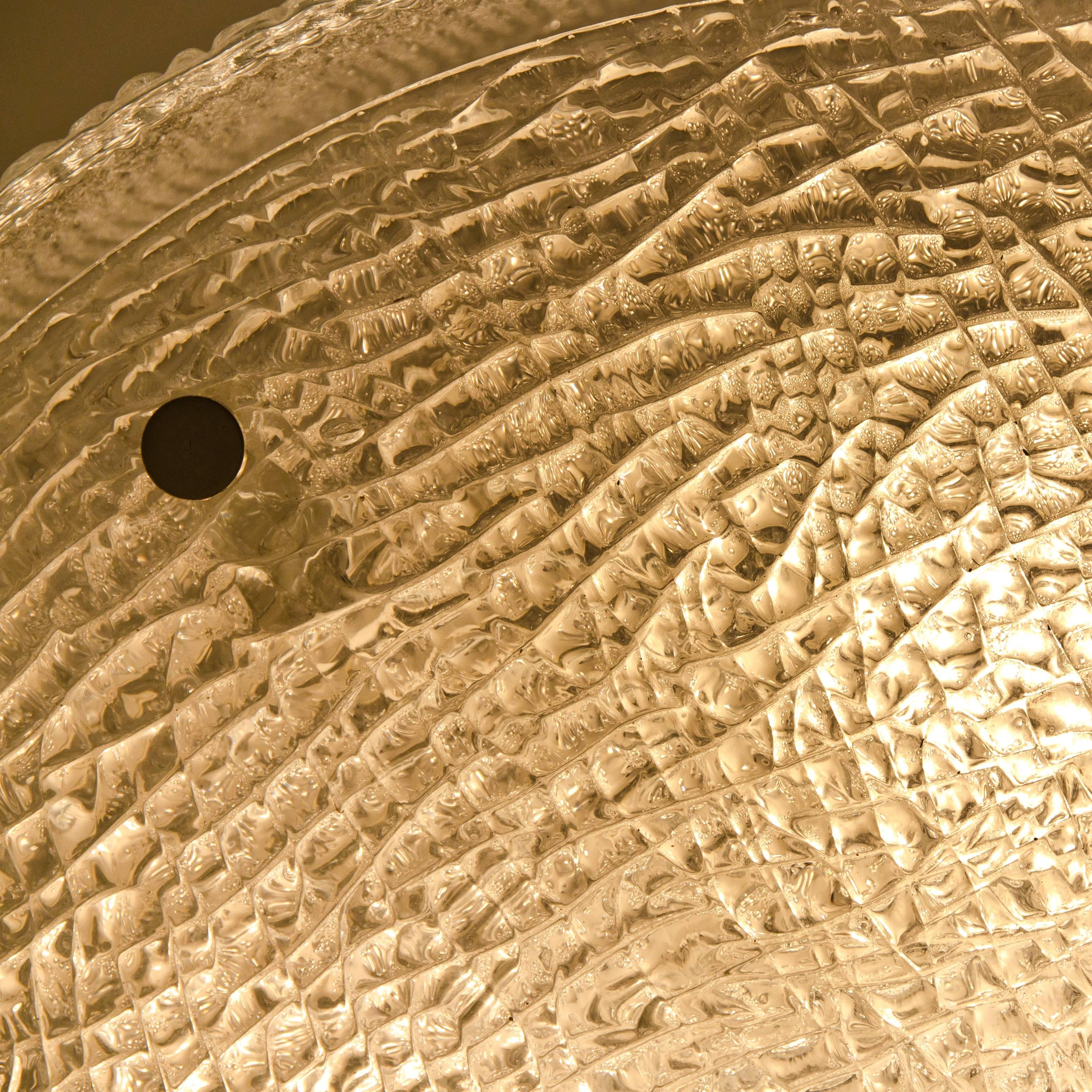 German Extra Large Textured Glass Flush Mount Ceiling Light by Kaiser, 1960s