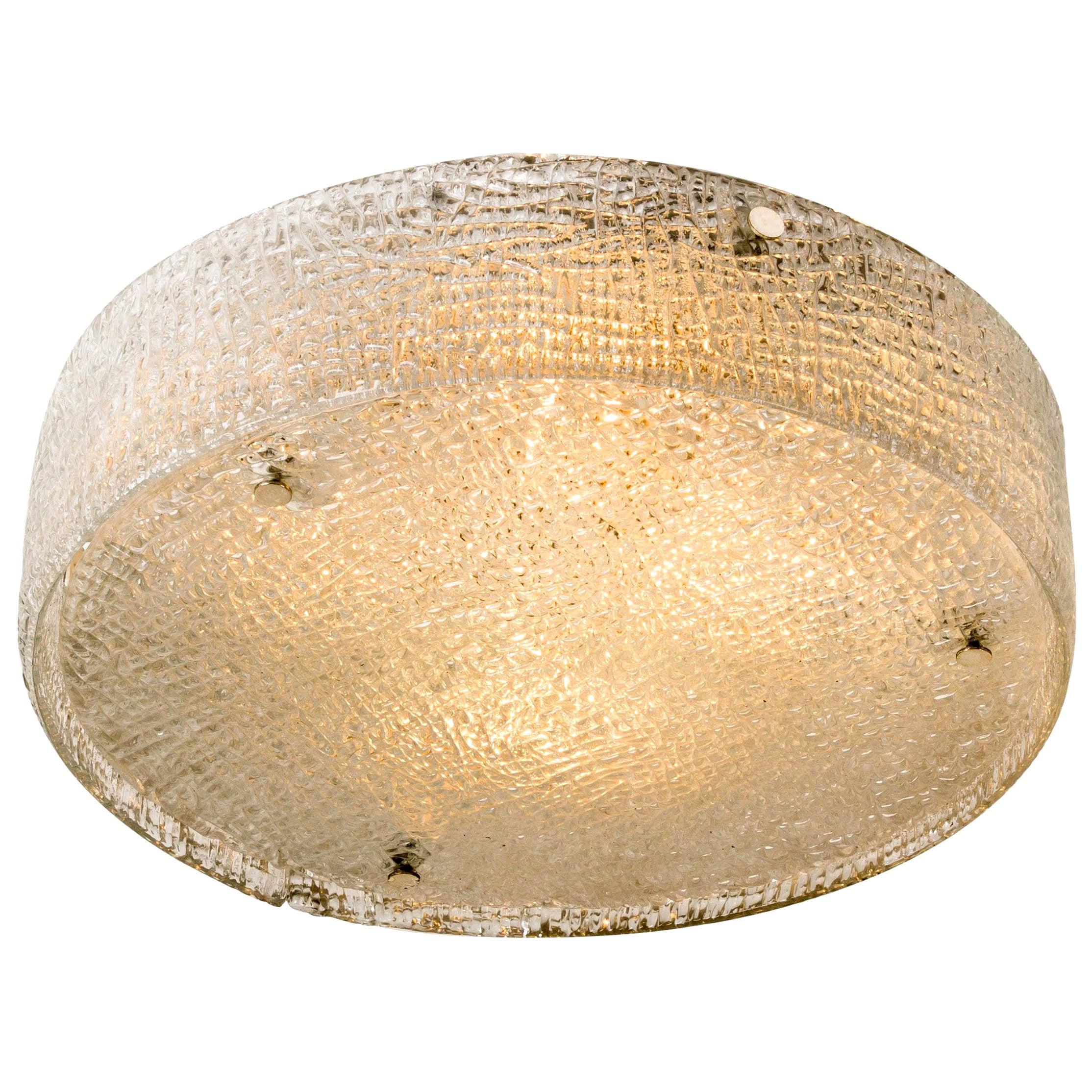 Extra Large Textured Glass Flush Mount Ceiling Light by Kaiser, 1960s