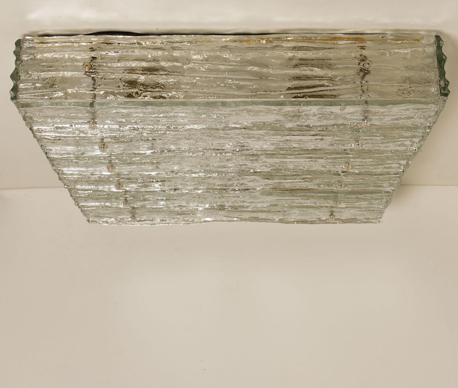 Extra Large Textured Glass Square Flush Mount by Kalmar, Austria 1960 For Sale 2