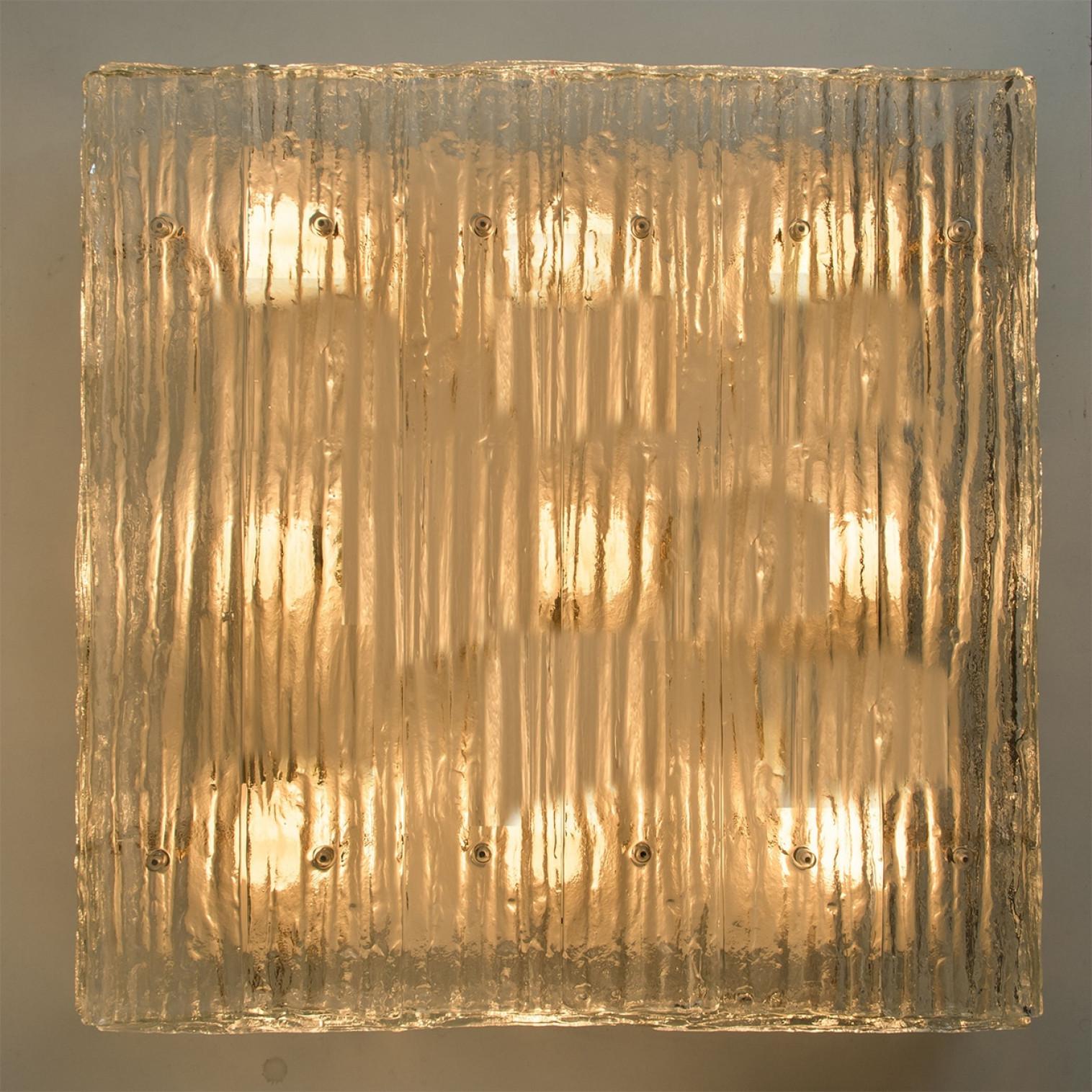 Extra Large Textured Glass Square Flush Mount by Kalmar, Austria 1960 For Sale 3