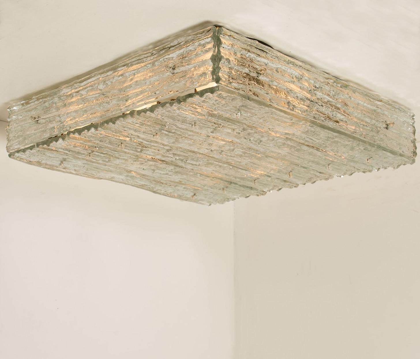 Other Extra Large Textured Glass Square Flush Mount by Kalmar, Austria 1960 For Sale