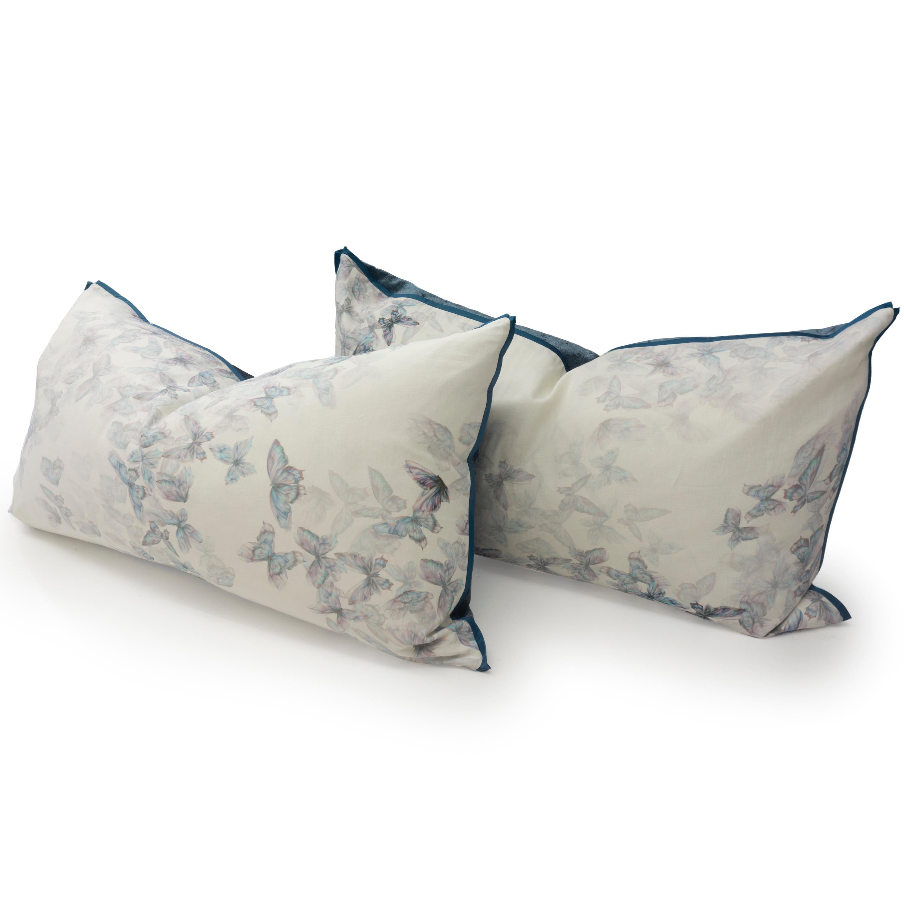 Extra Large Throw Pillows with Blue Butterfly Pattern For Sale at