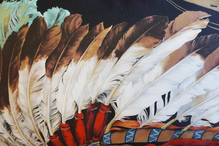 Extra Large Throw Pillows with Native American Headdress Print For Sale